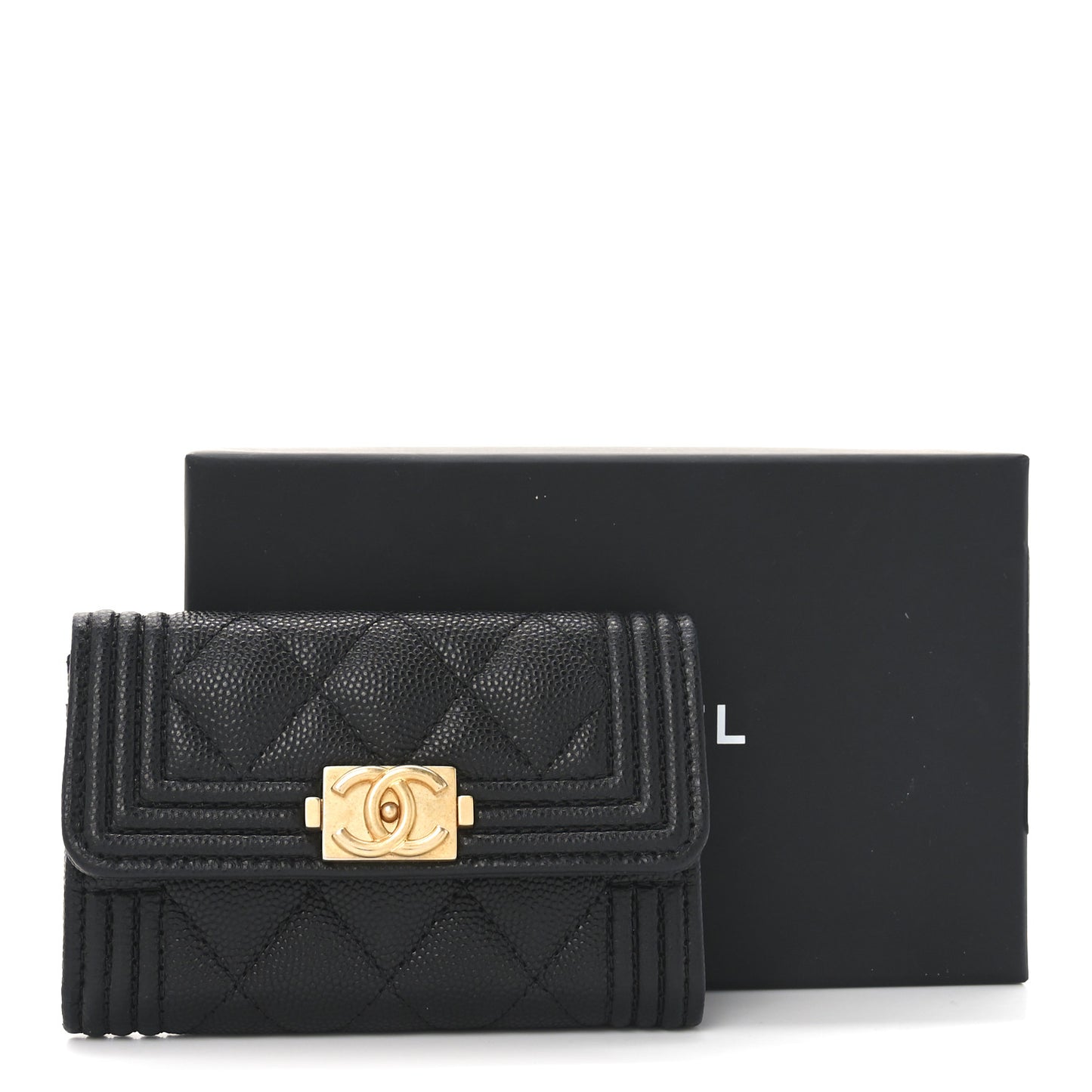 Caviar Quilted Boy Flap Card Holder Black