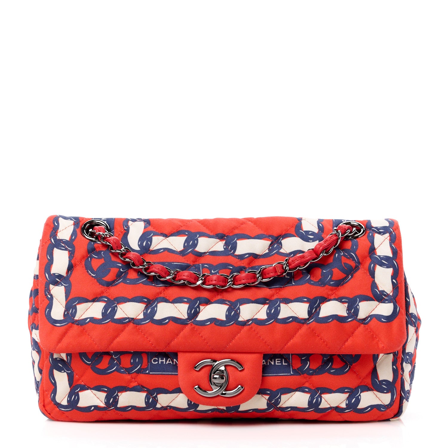 Chanel Silk Chain Printed Medium Single Flap Red 1 of 14