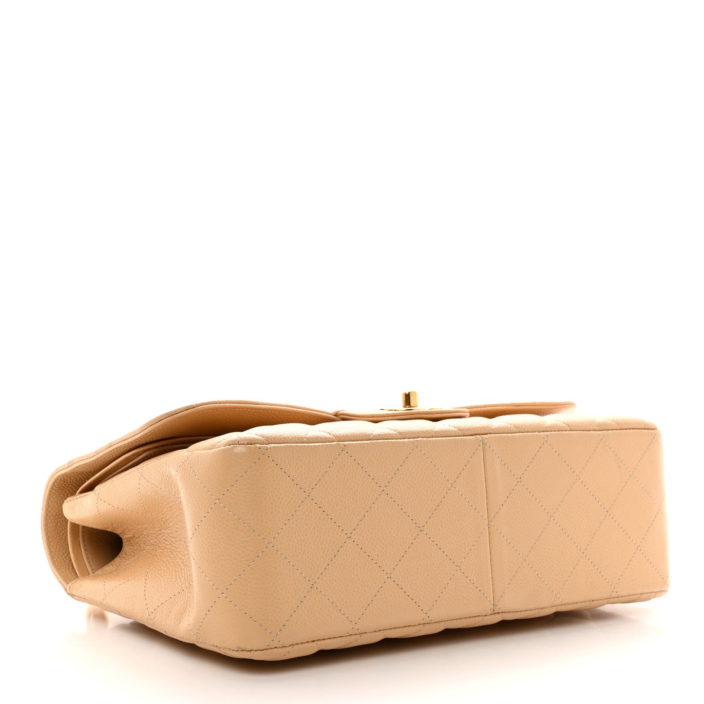 Caviar Quilted Jumbo Double Flap Light Beige