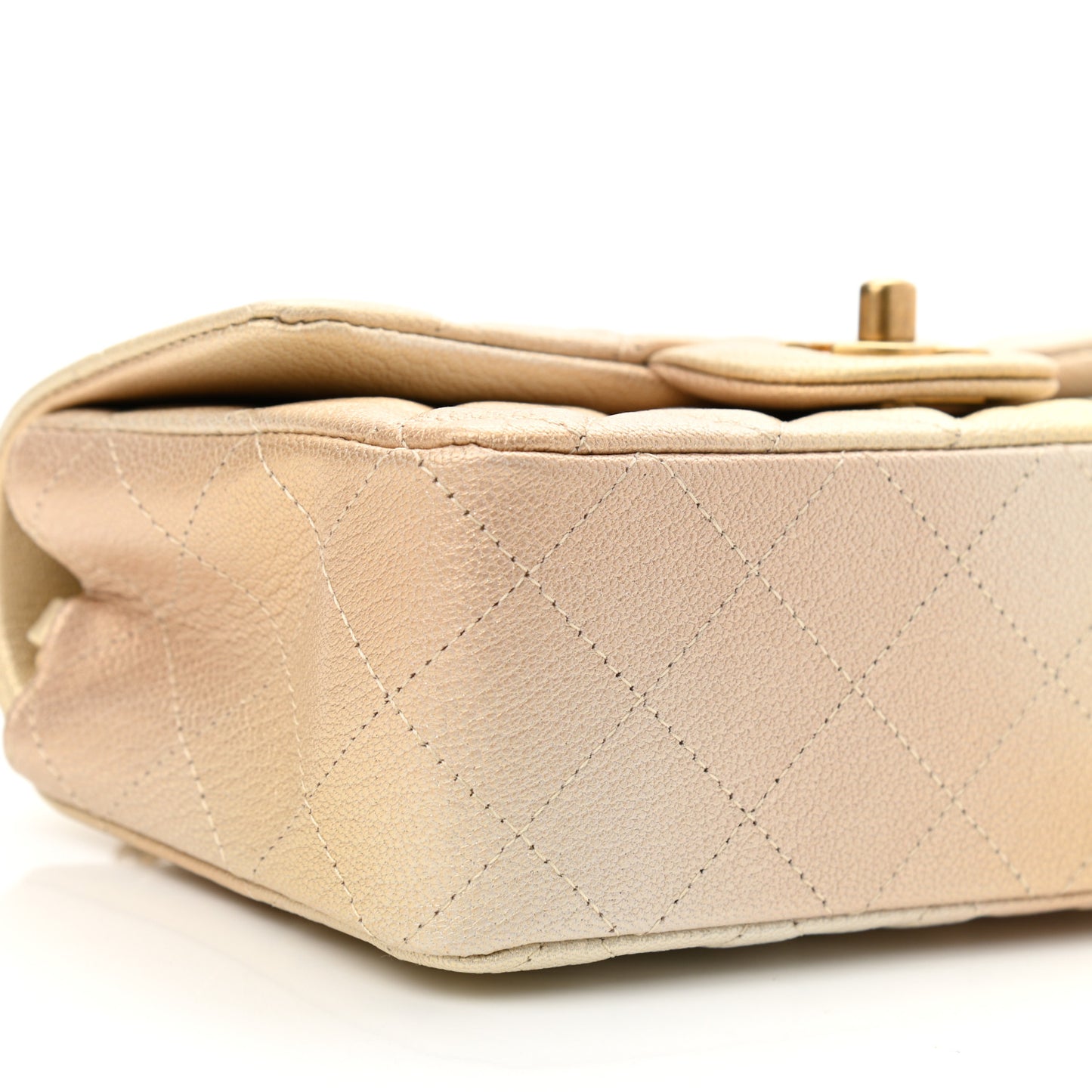 Metallic Goatskin Quilted Mini Rectangular Flap Gold