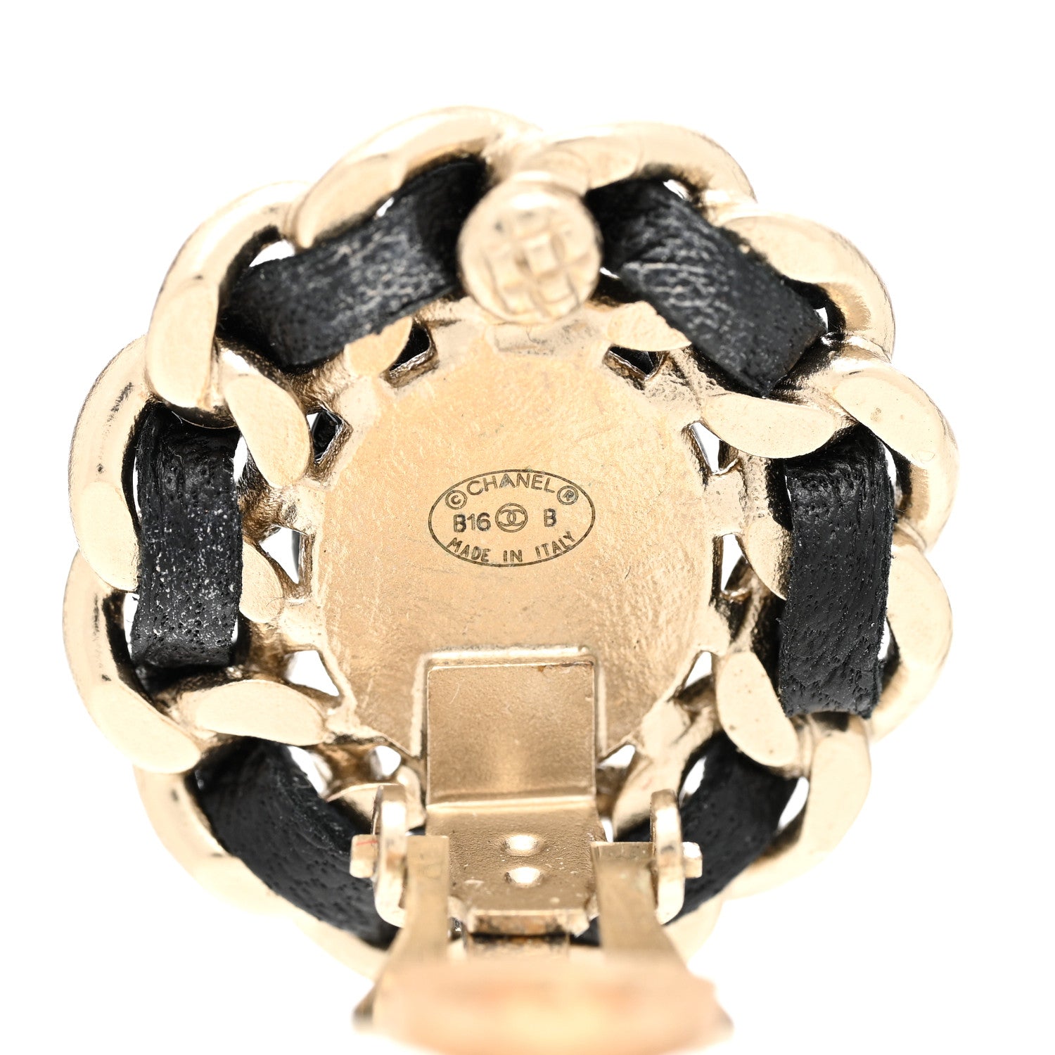 Chanel Lambskin Chain Around CC Clip On Earrings Light Gold Black 4 of 4