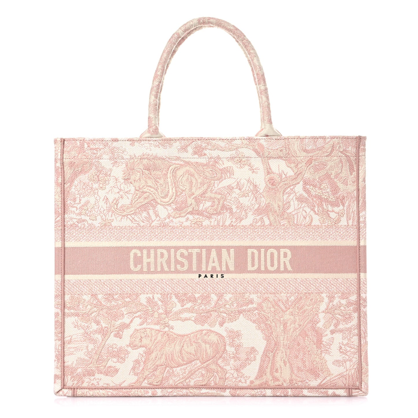 Canvas Toile De Jouy Embroidered Large Book Tote Pink