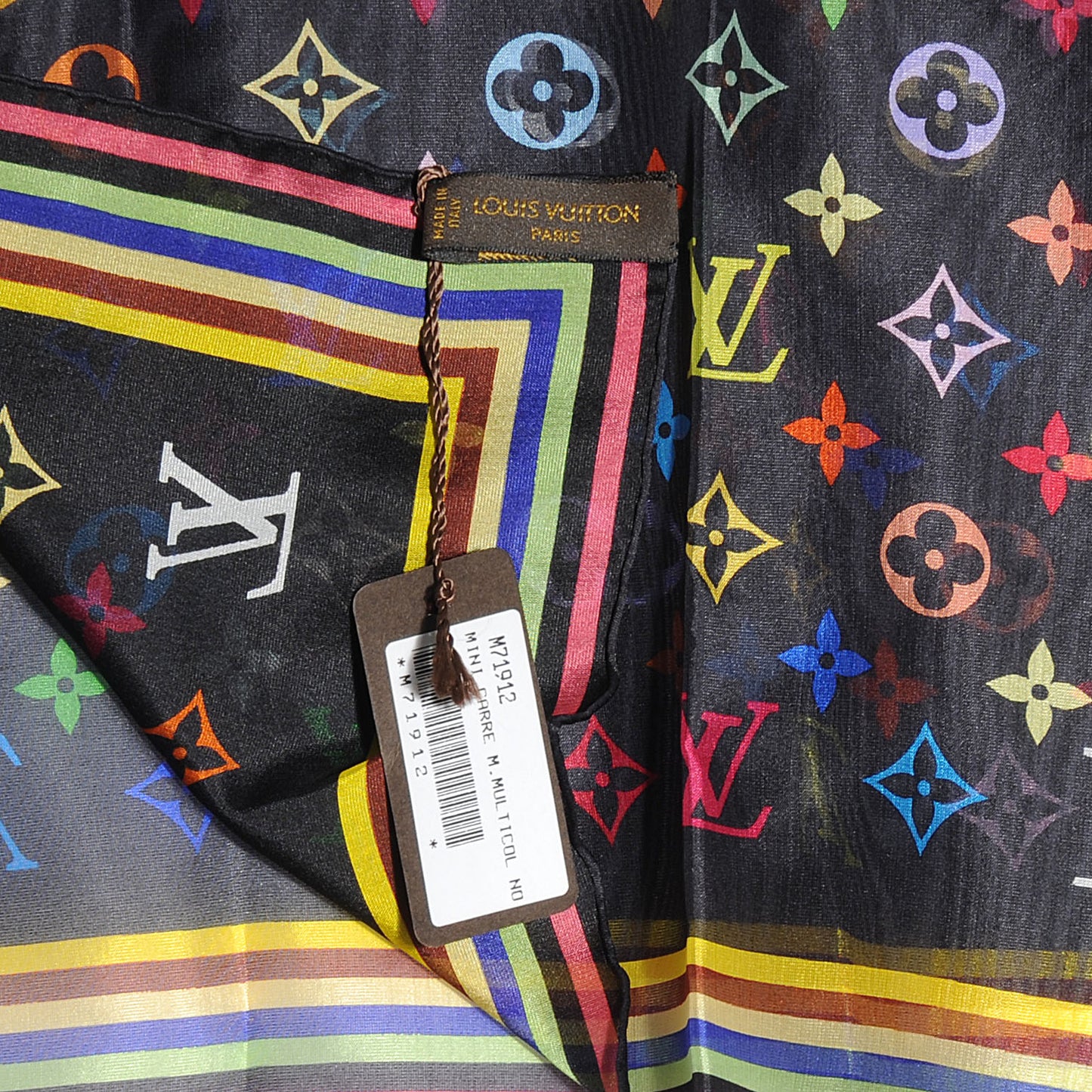 Silk Monogram Multicolor Square Scarf Black