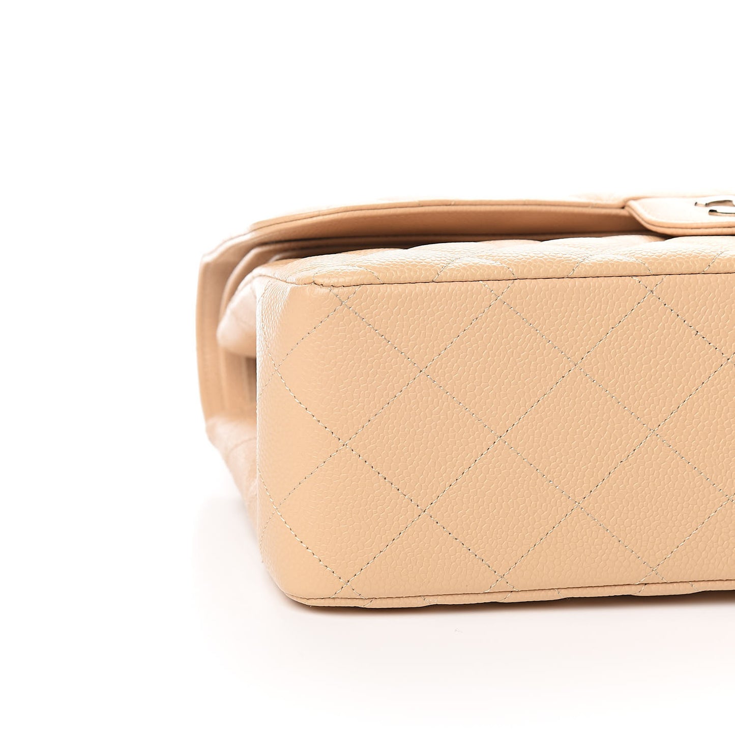 Caviar Quilted Jumbo Double Flap Beige