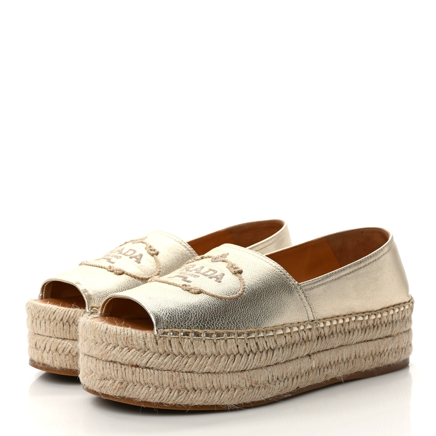 Metallic Nappa Logo Cap Toe Platform Espadrilles 39 Pirite