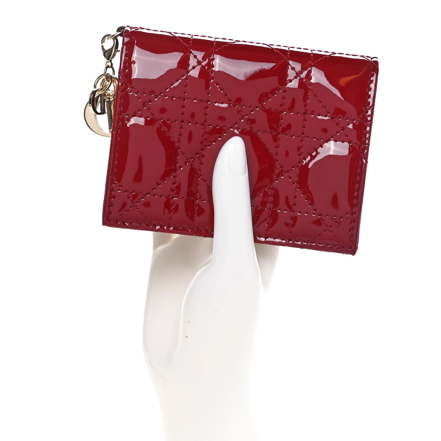 Patent Cannage Mini Lady Dior Wallet Cherry Red