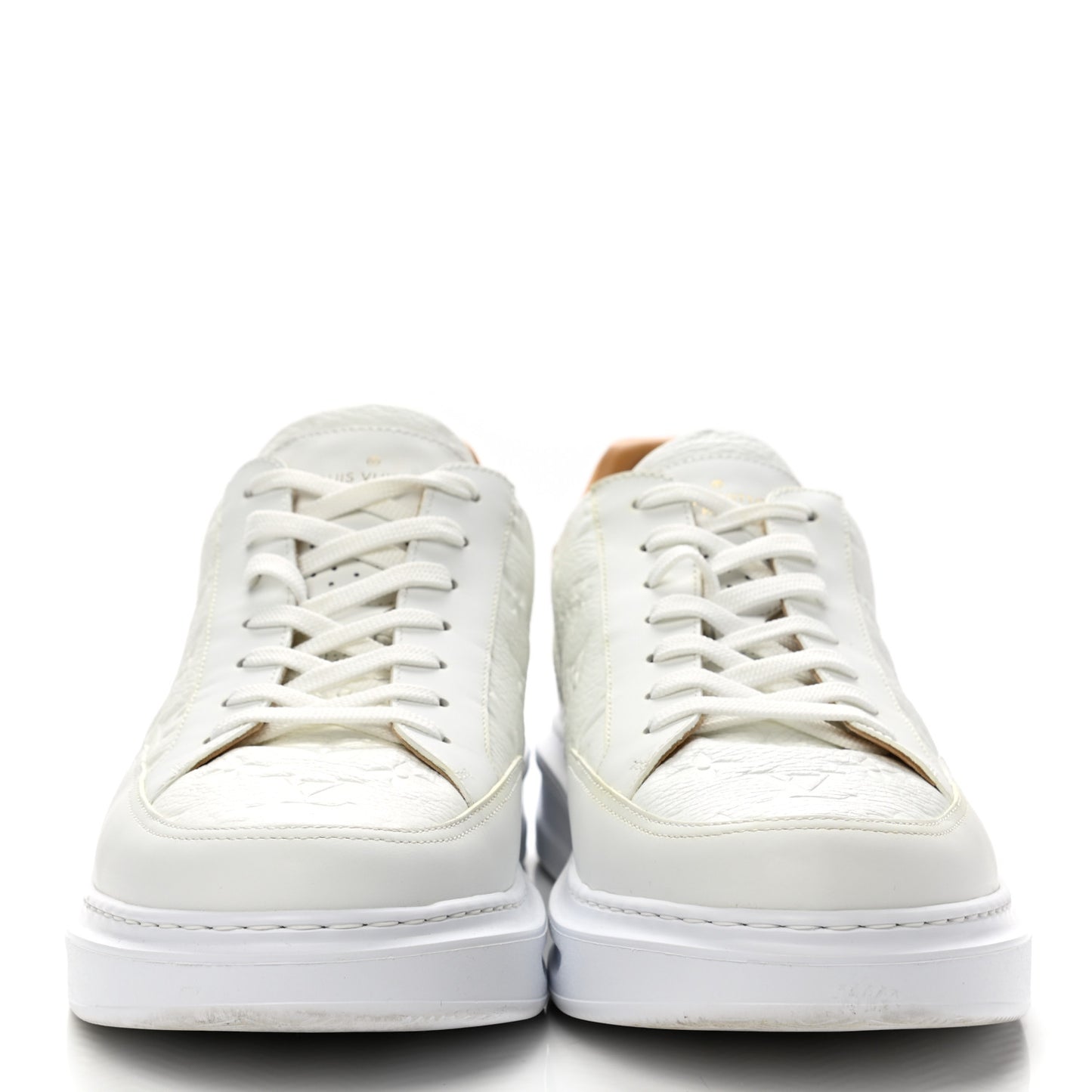 Grained Calfskin Embossed Monogram Mens Beverly Hills Sneakers 10.5 White