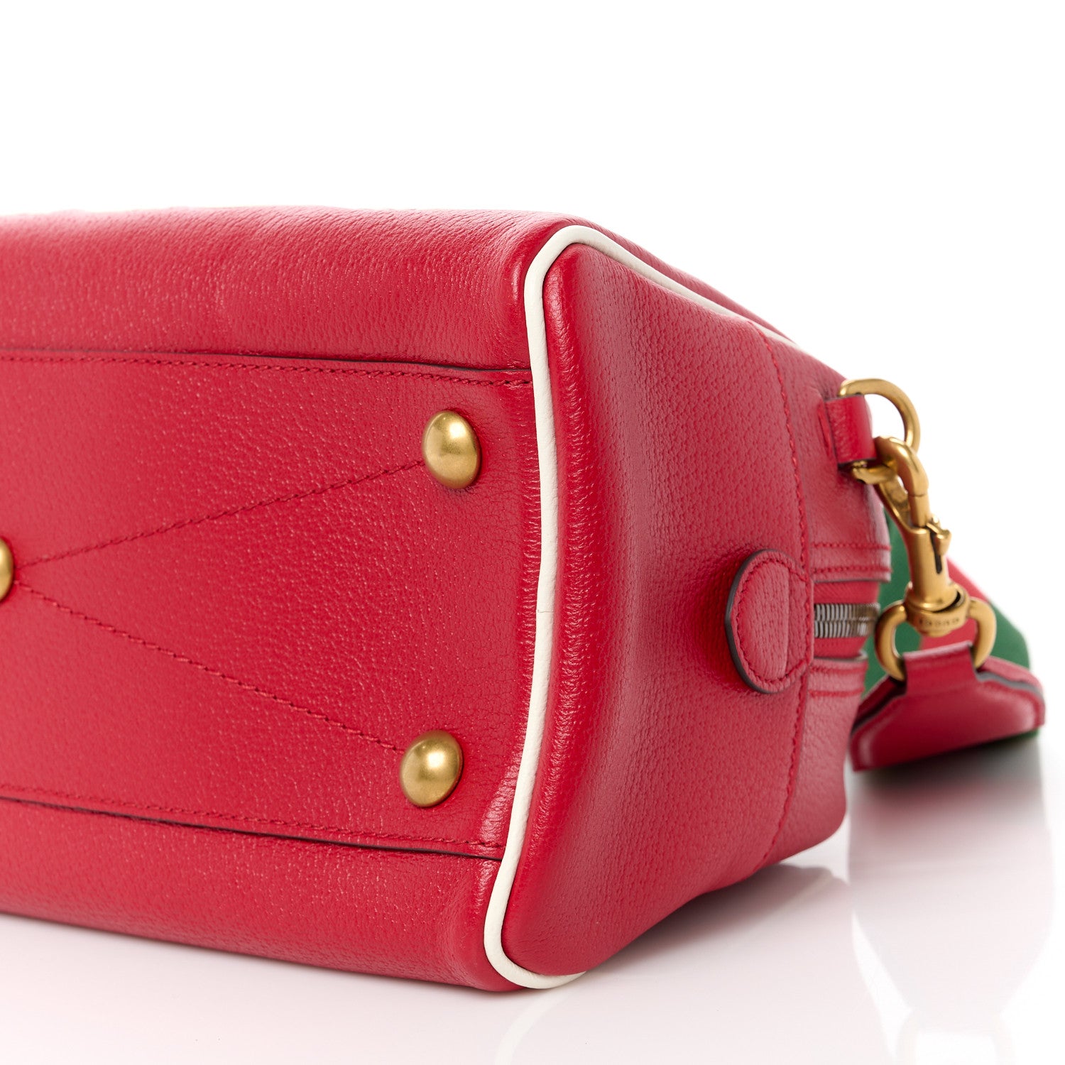 Gucci X ADIDAS Textured Dollar Calfskin Web Trefoil Logo Embossed Mini Bowling Bag Red Off White 11 of 11