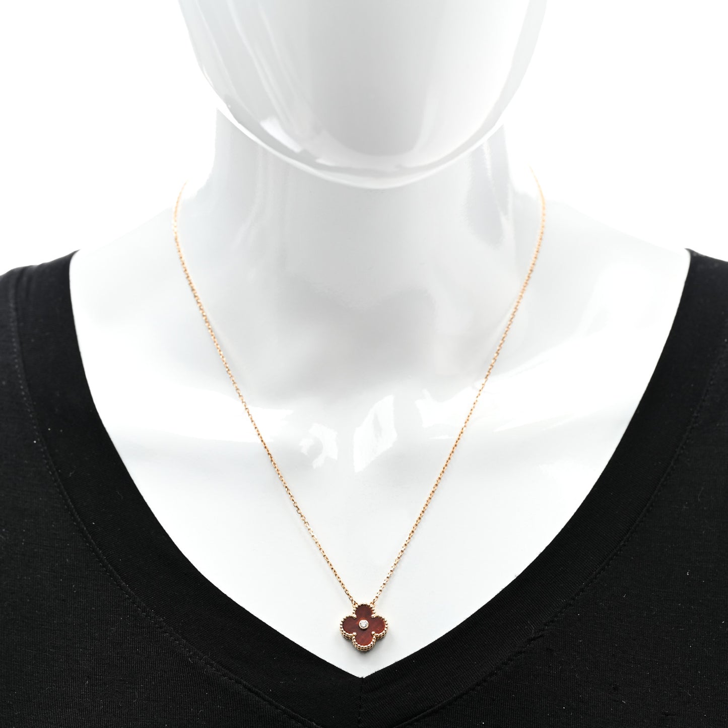 18K Rose Gold Diamond Bulls Eye Vintage Alhambra Pendant Necklace