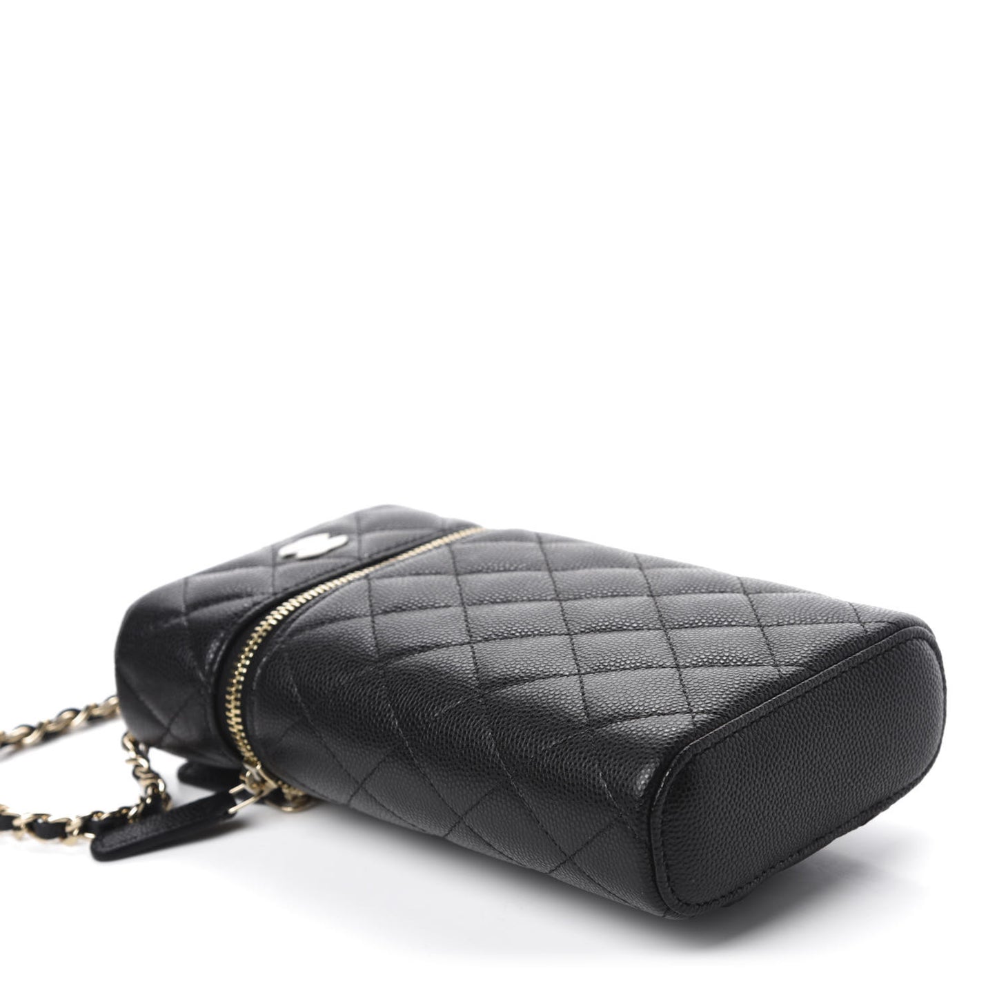 Caviar Quilted Phone Holder With Chain Black