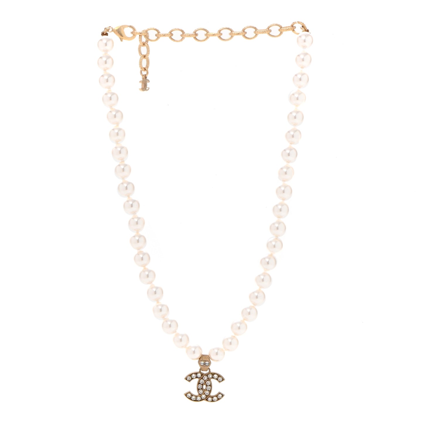 Pearl Crystal CC Short Necklace Gold