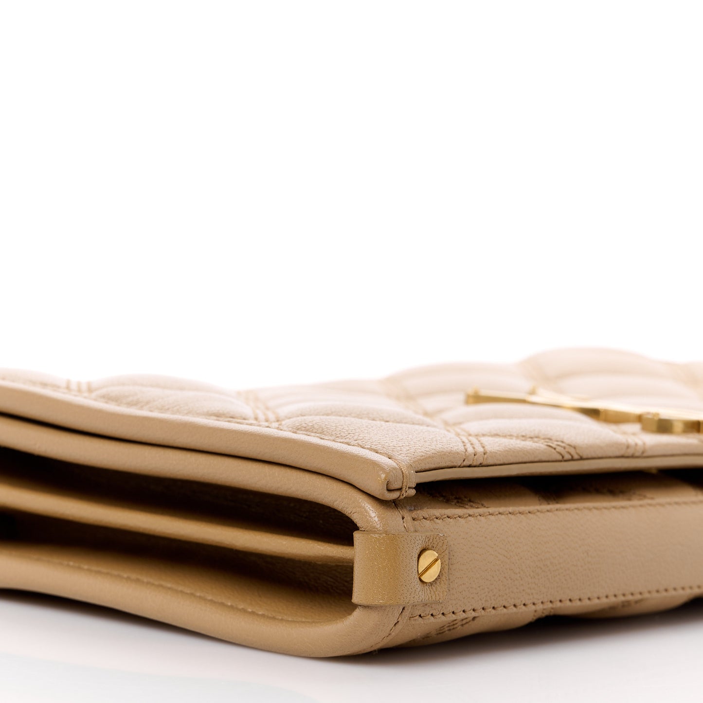 Lambskin Diamond Quilted Becky Chain Wallet Natural Tan