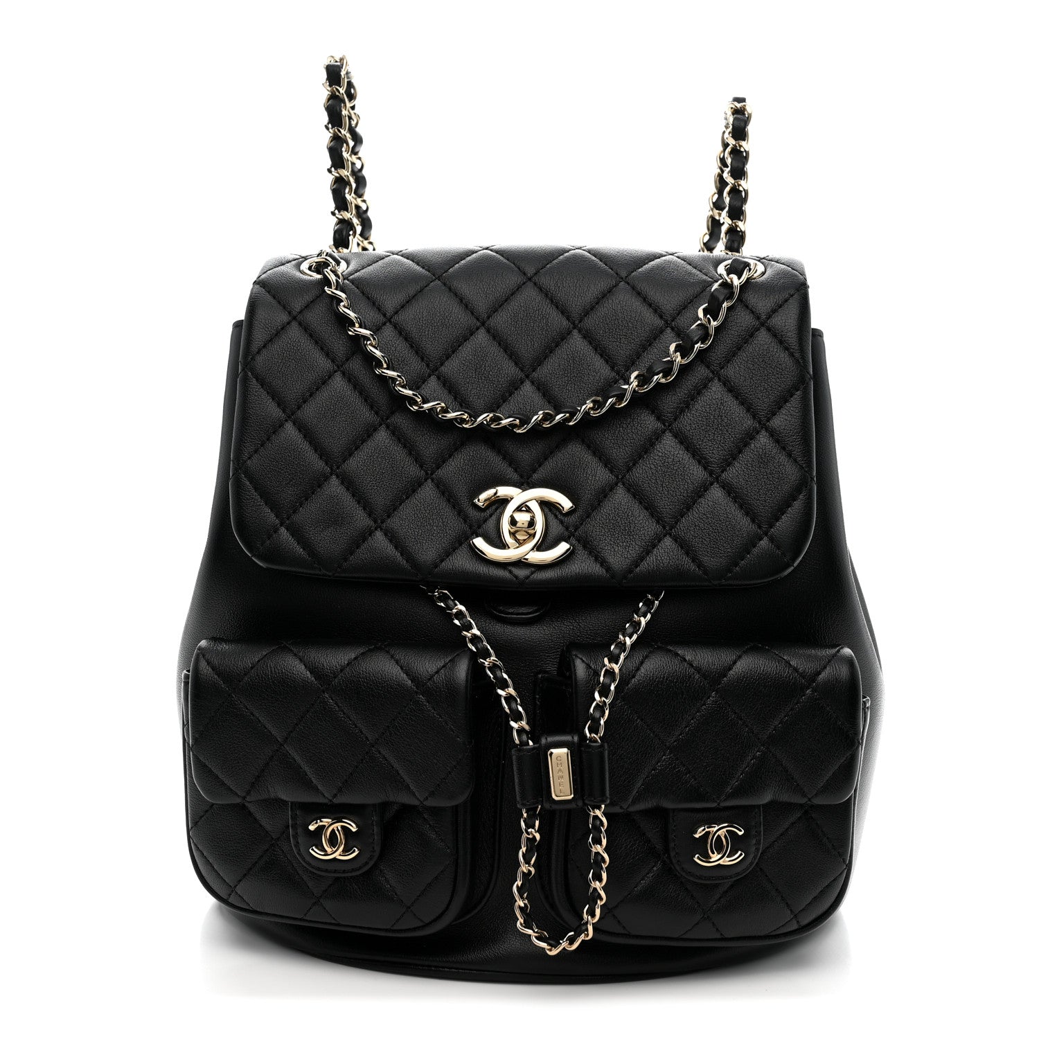 authentic chanel black quilted leather large backpack Caviar CC Filigree Chanel Calfskin Chevron Quilted Large