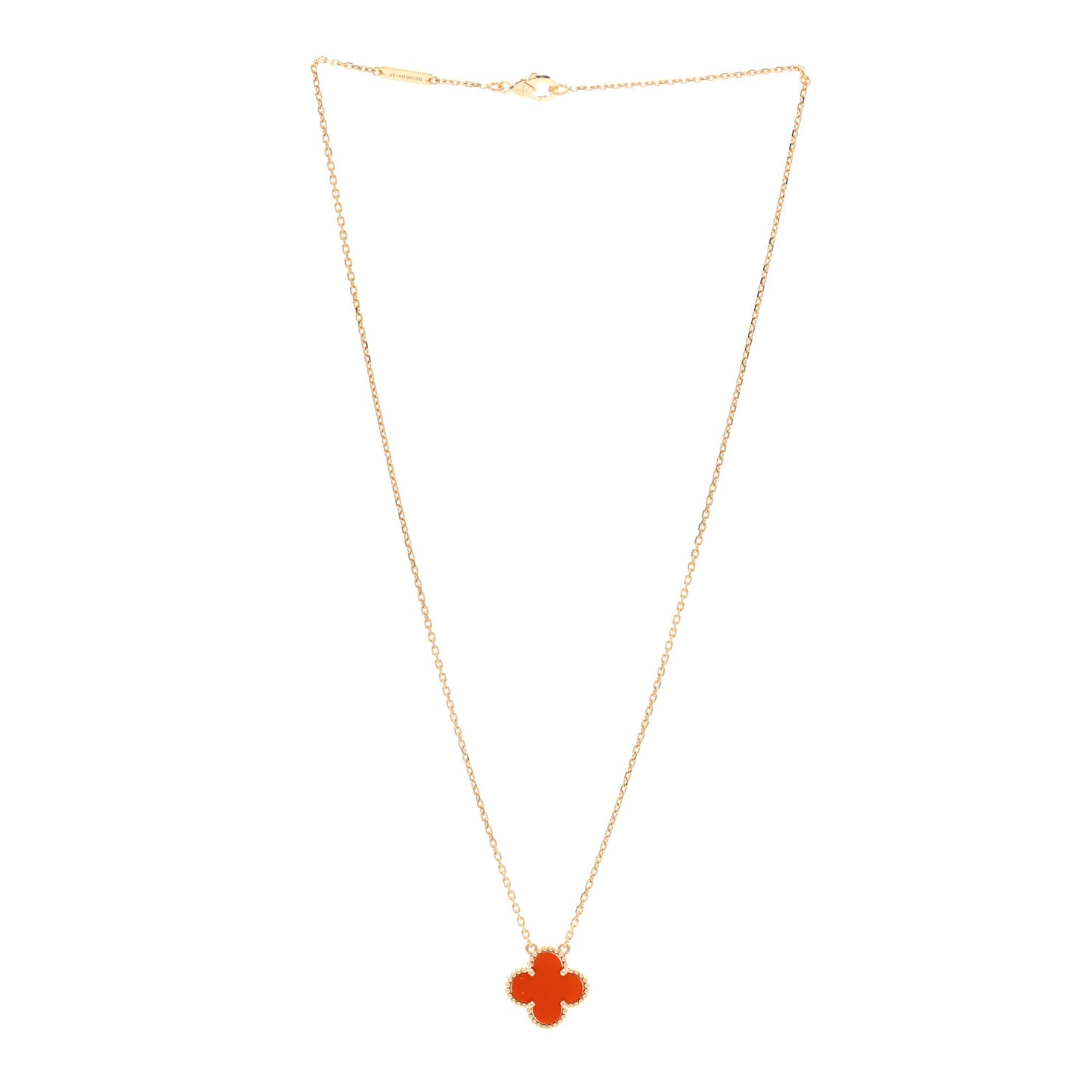 18K Yellow Gold Carnelian Vintage Alhambra Pendant Necklace