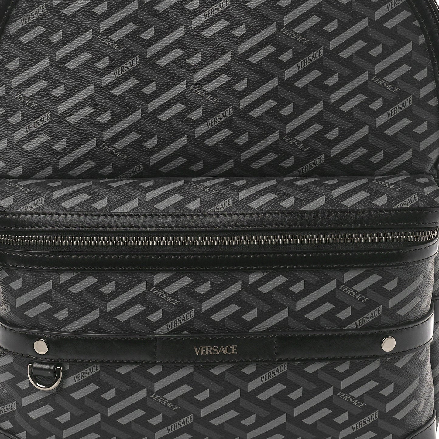Coated Canvas Calfskin La Greca Signature Backpack Black Grey