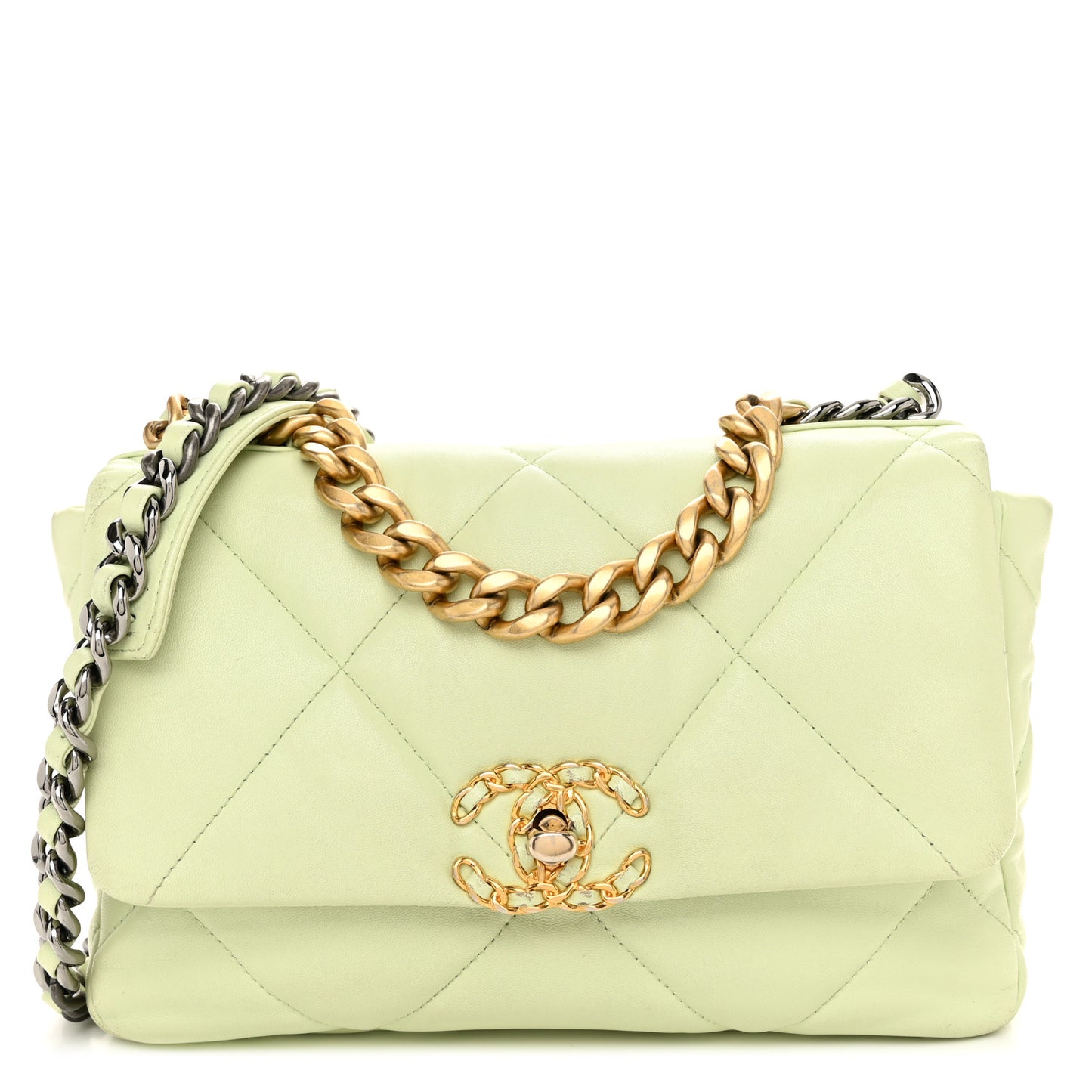 Lambskin Quilted Medium Chanel 19 Flap Light Green