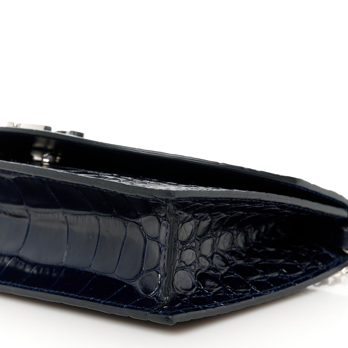 Calfskin Embossed Crocodile Loubi54 Crossbody Clutch Navy