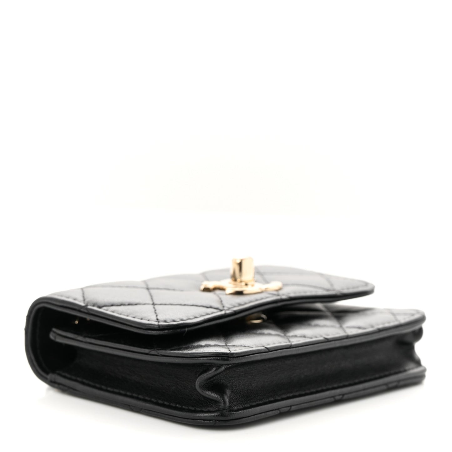Lambskin Quilted Trendy CC Card Holder On Chain Black