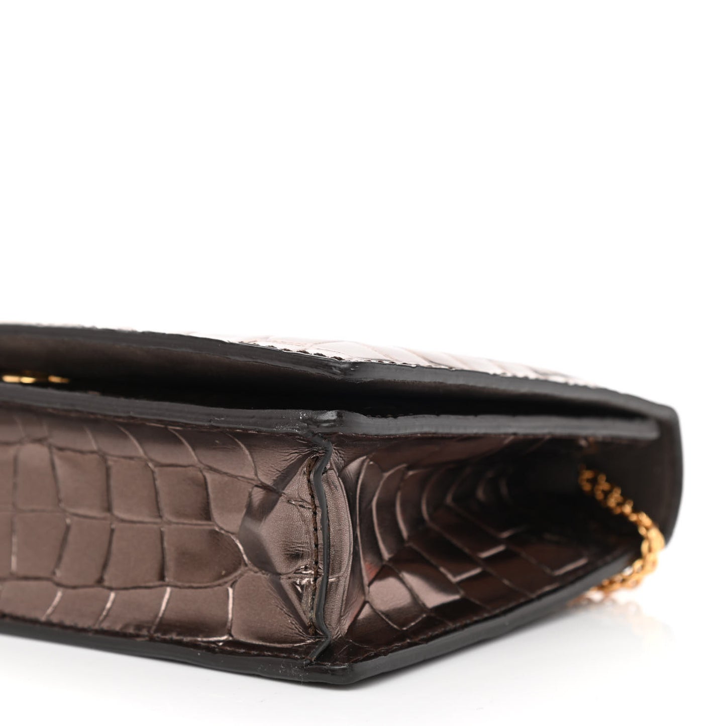 Metallic Embossed Crocodile Effect Crossbody Clutch Bronze