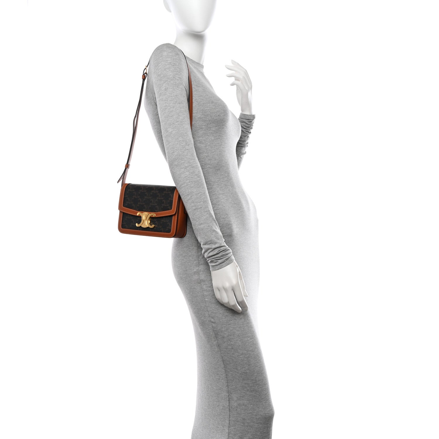 Celine Calfskin Triomphe Canvas Teen Triomphe Bag Tan 2 of 11