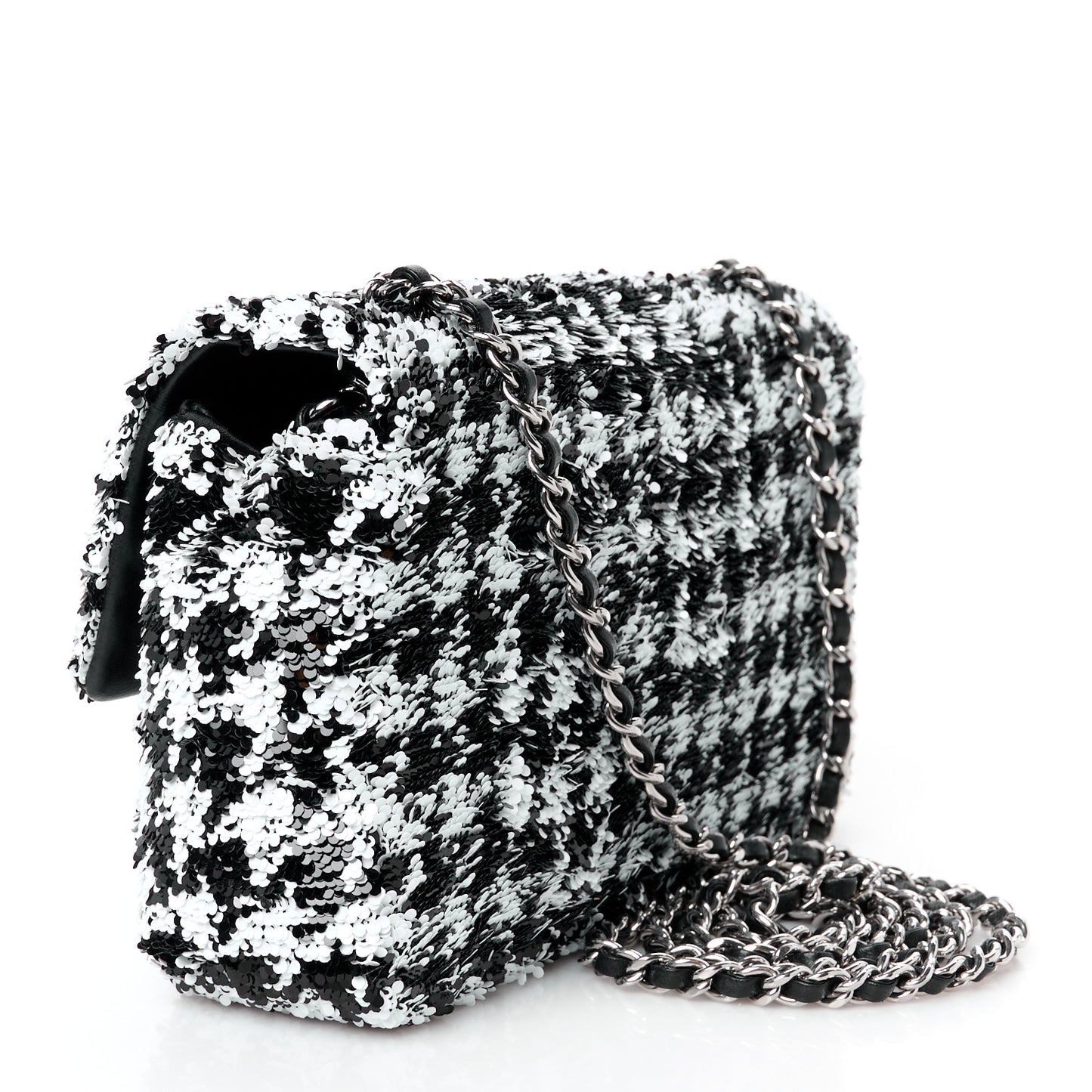 Sequin Houndstooth Small Flap Black White