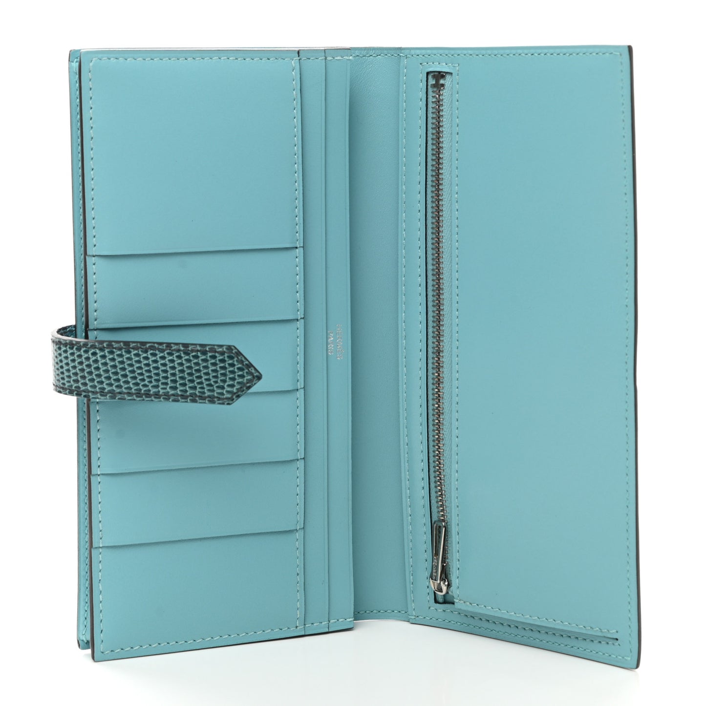 Tadelakt Lizard Bearn Gusset Wallet Bleu Atoll Bleu Petrole