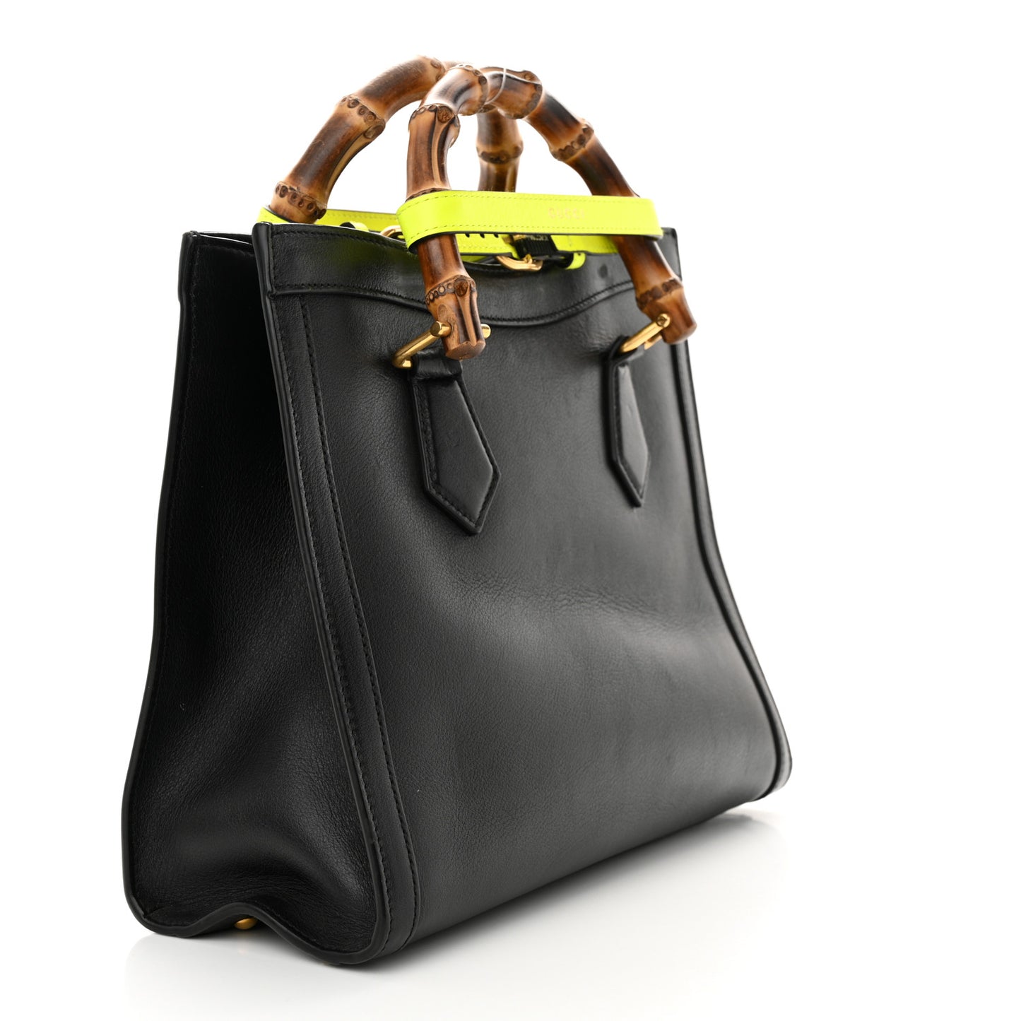 Calfskin Small Diana Tote Bag Black Yellow Fluo