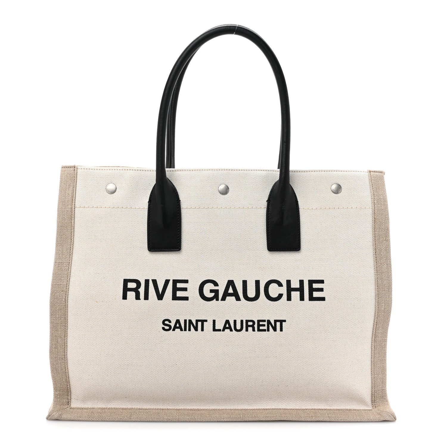 Saint Laurent Linen Calfskin Small Rive Gauche Tote Optic White 1 of 13