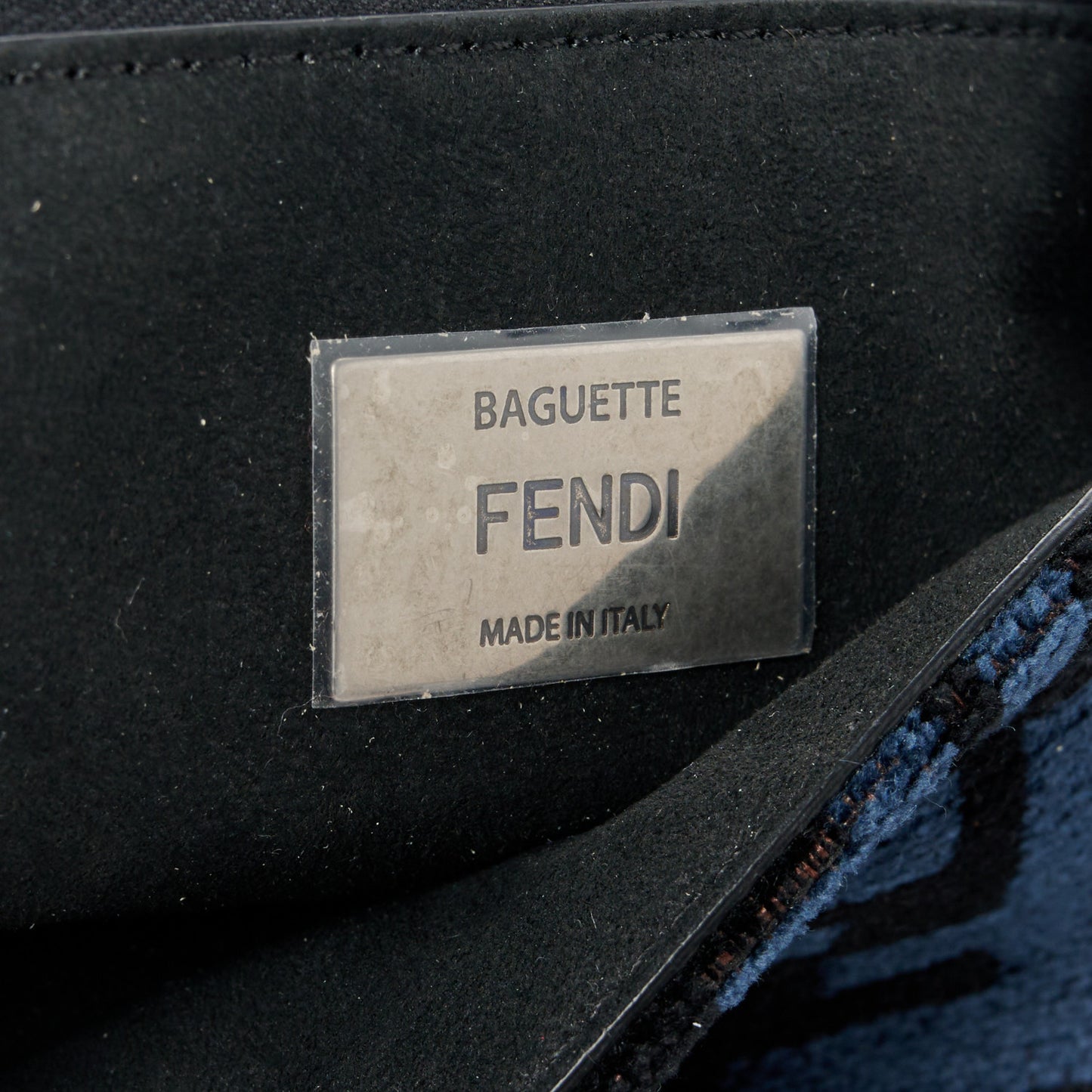 Chenille Vitello Seta FF Midi Chain Baguette Blue Black