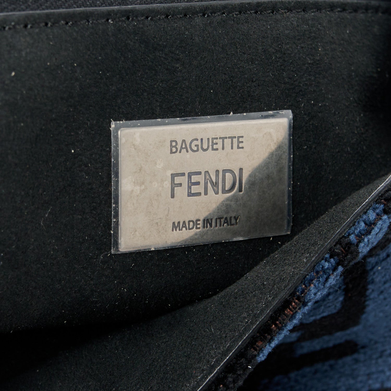 Fendi Chenille Vitello Seta FF Midi Chain Baguette Blue Black 6 of 11