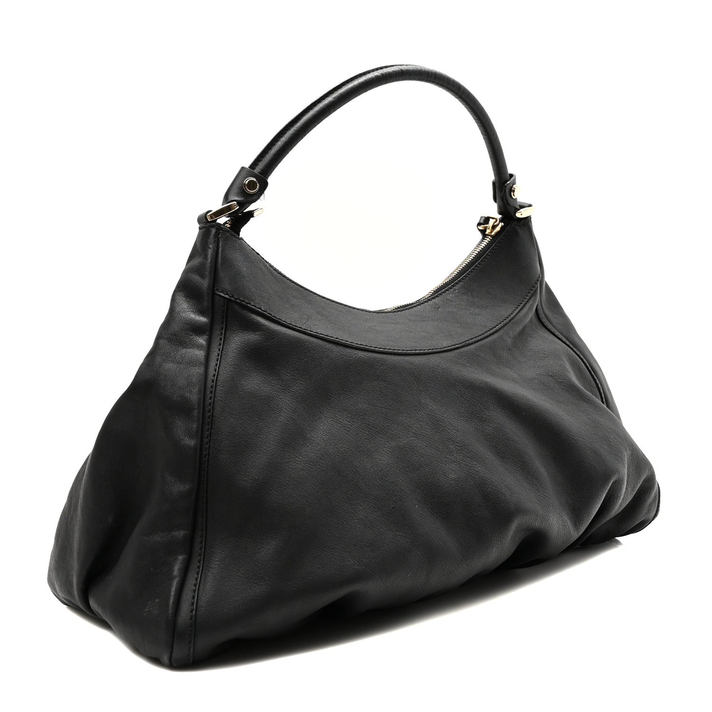 Calfskin Large D Gold Ring Hobo Black