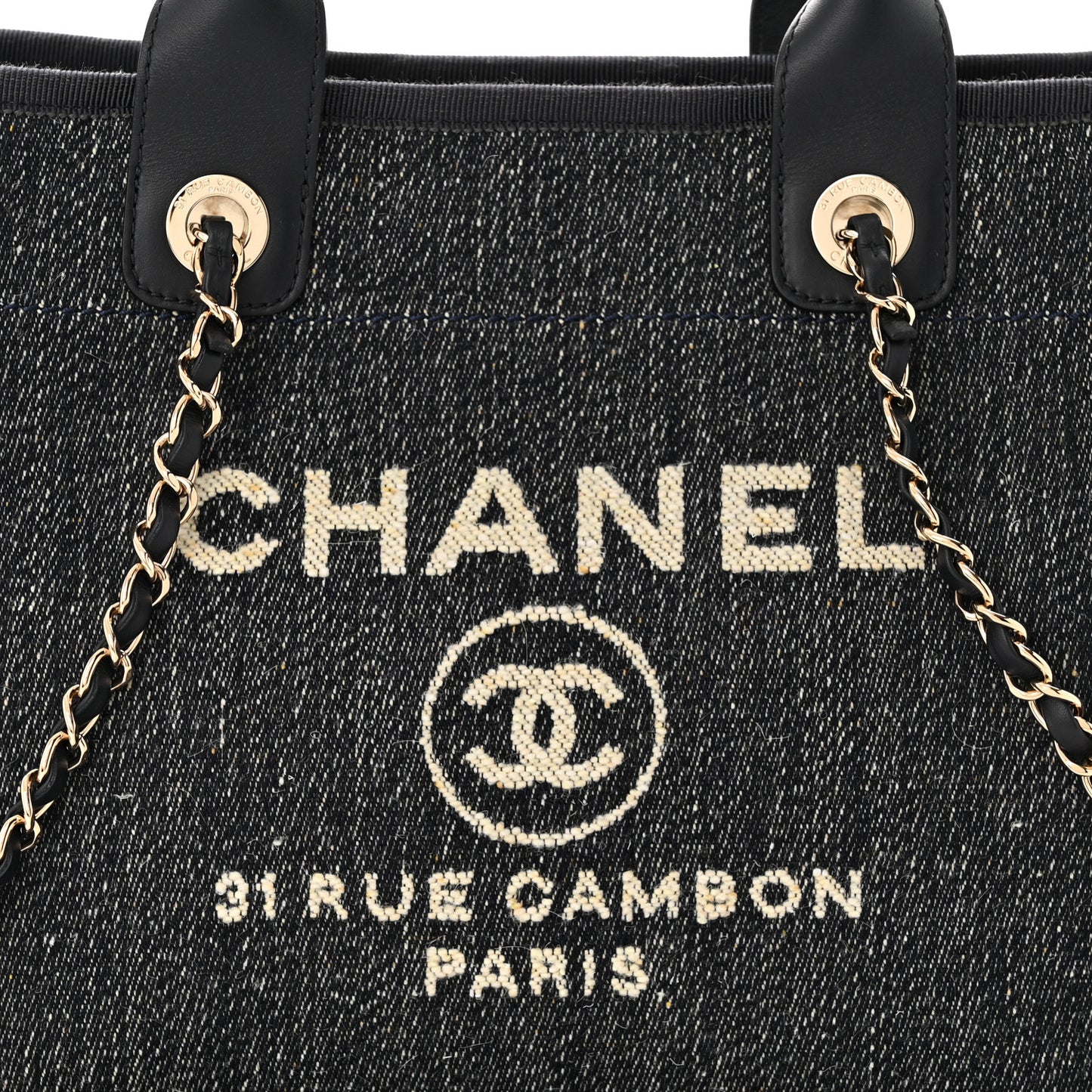 Denim Small Deauville Tote Dark Blue White