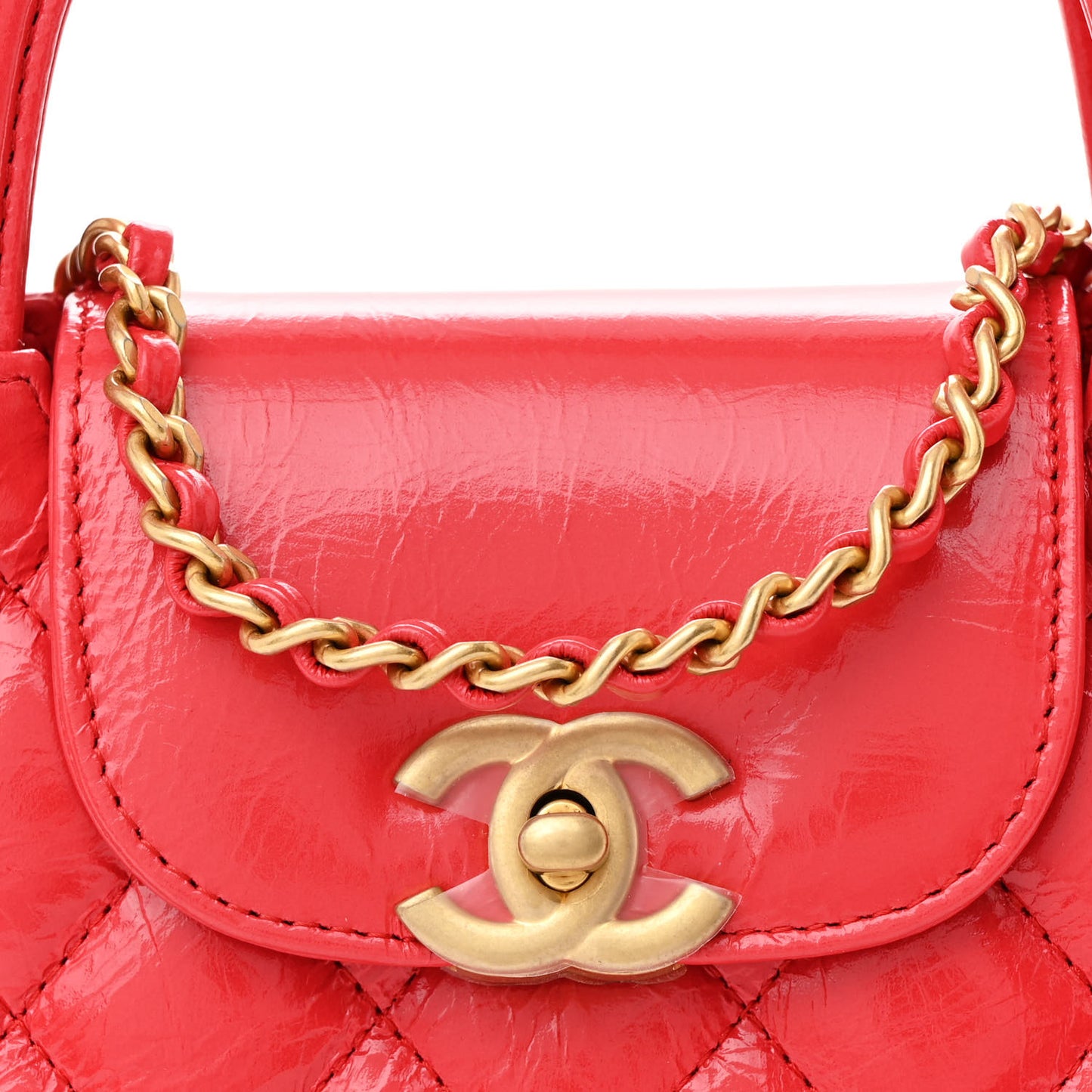 Shiny Aged Calfskin Quilted Nano Kelly Shopper Dark Red