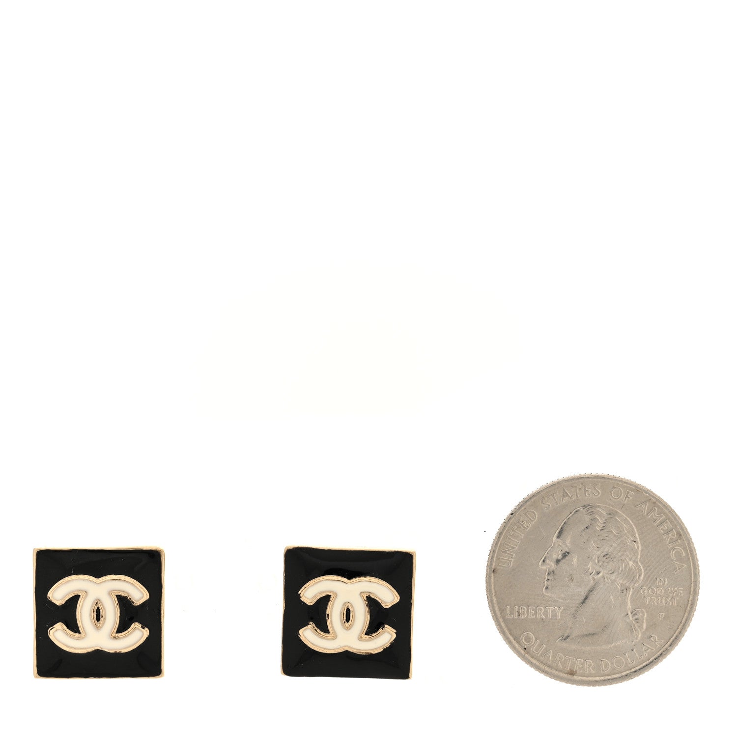 Chanel Enamel CC Square Earrings Black White 2 of 5
