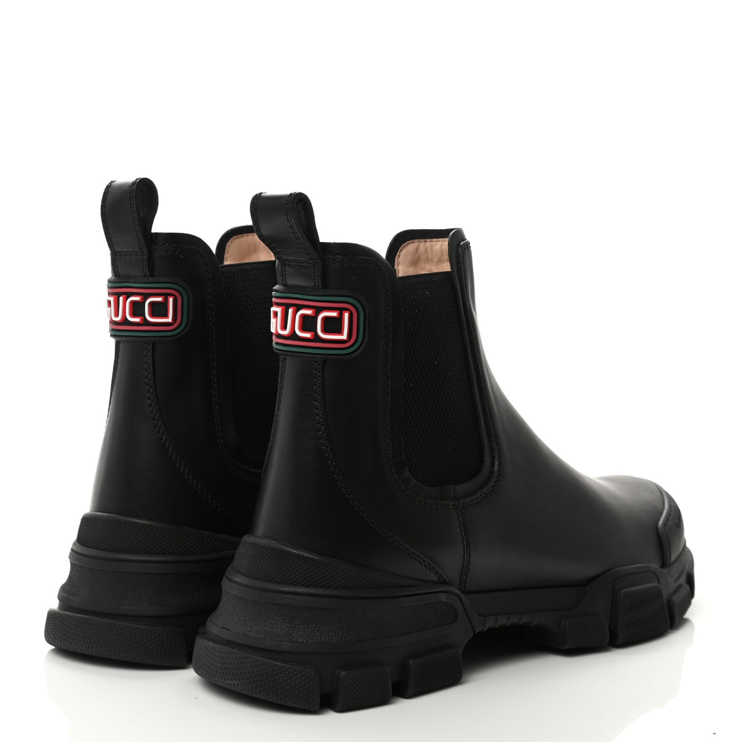 Calfskin Logo Mens Lug Sole Chelsea Ankle Boots 9 Black