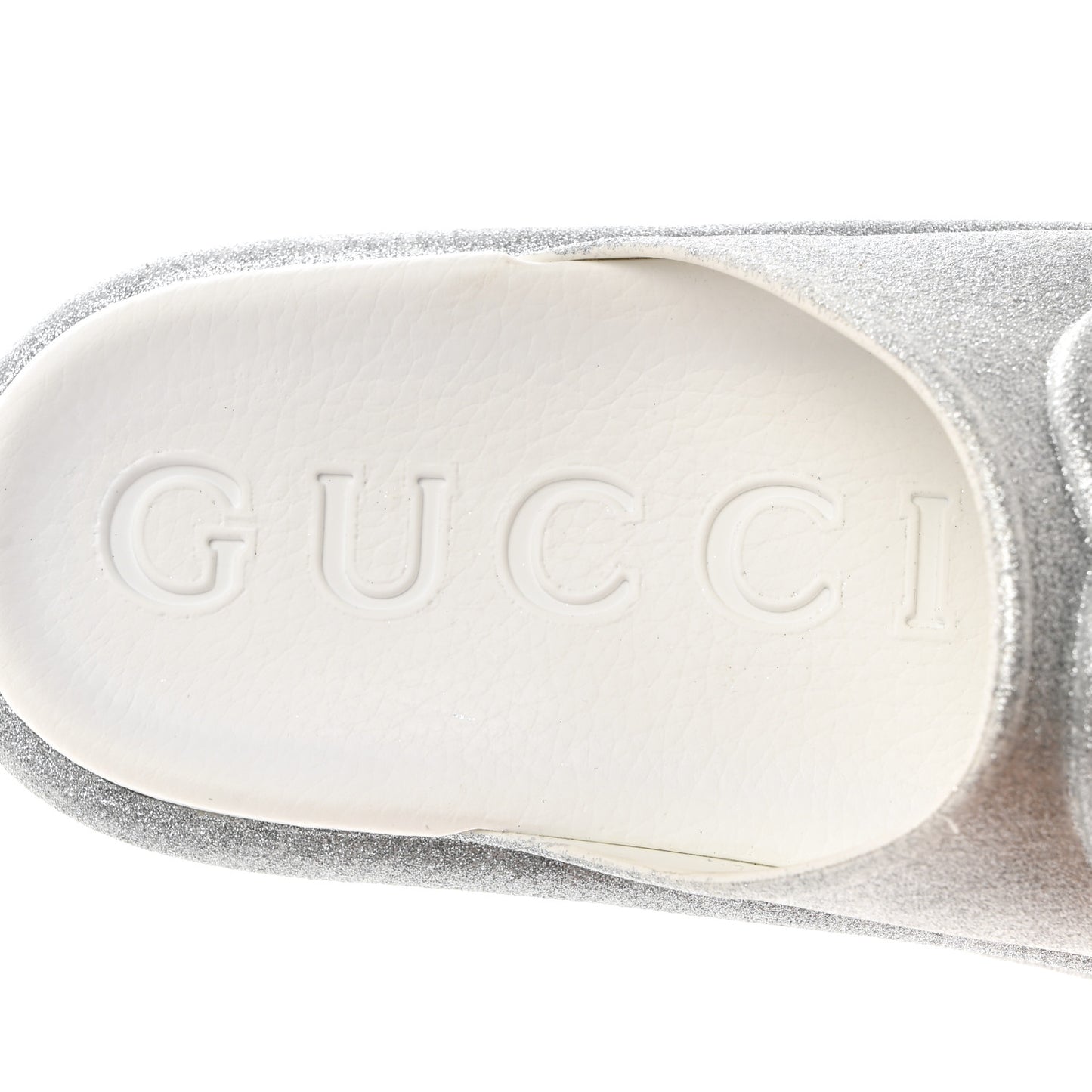 Glitter Rubber Womens Interlocking G Platform 42mm Slide Sandals 37 Silver
