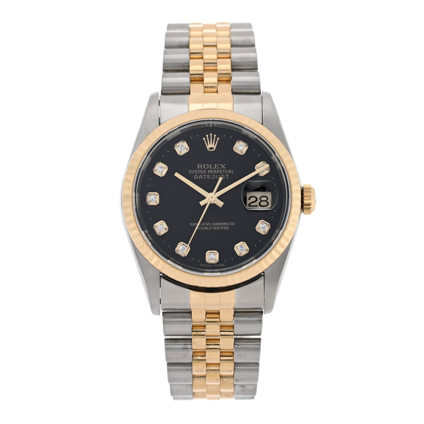 Stainless Steel 18K Yellow Gold Diamond 36mm Oyster Perpetual Datejust Watch Black 16233