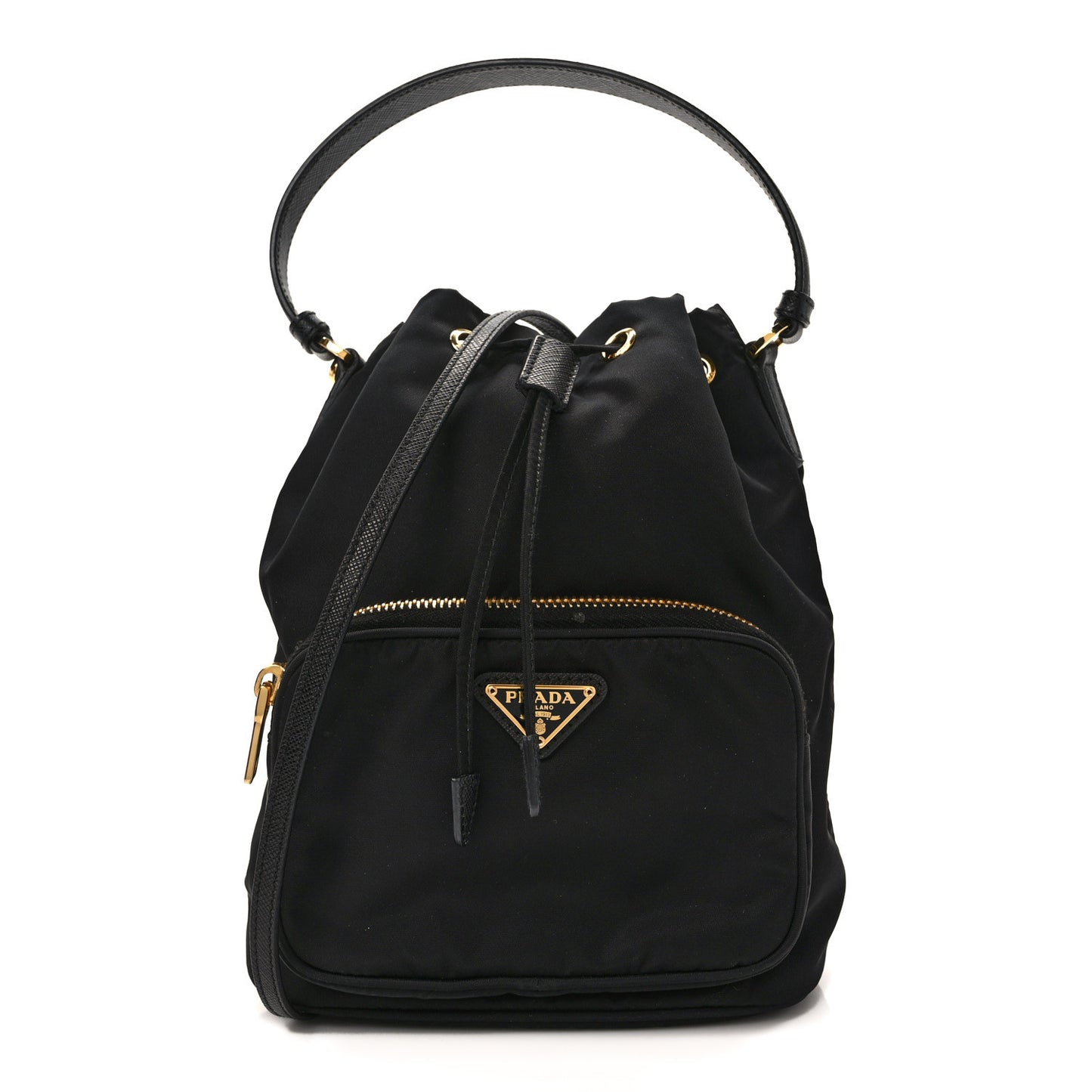 Nylon Vela Saffiano Mini Bucket Crossbody Bag Black