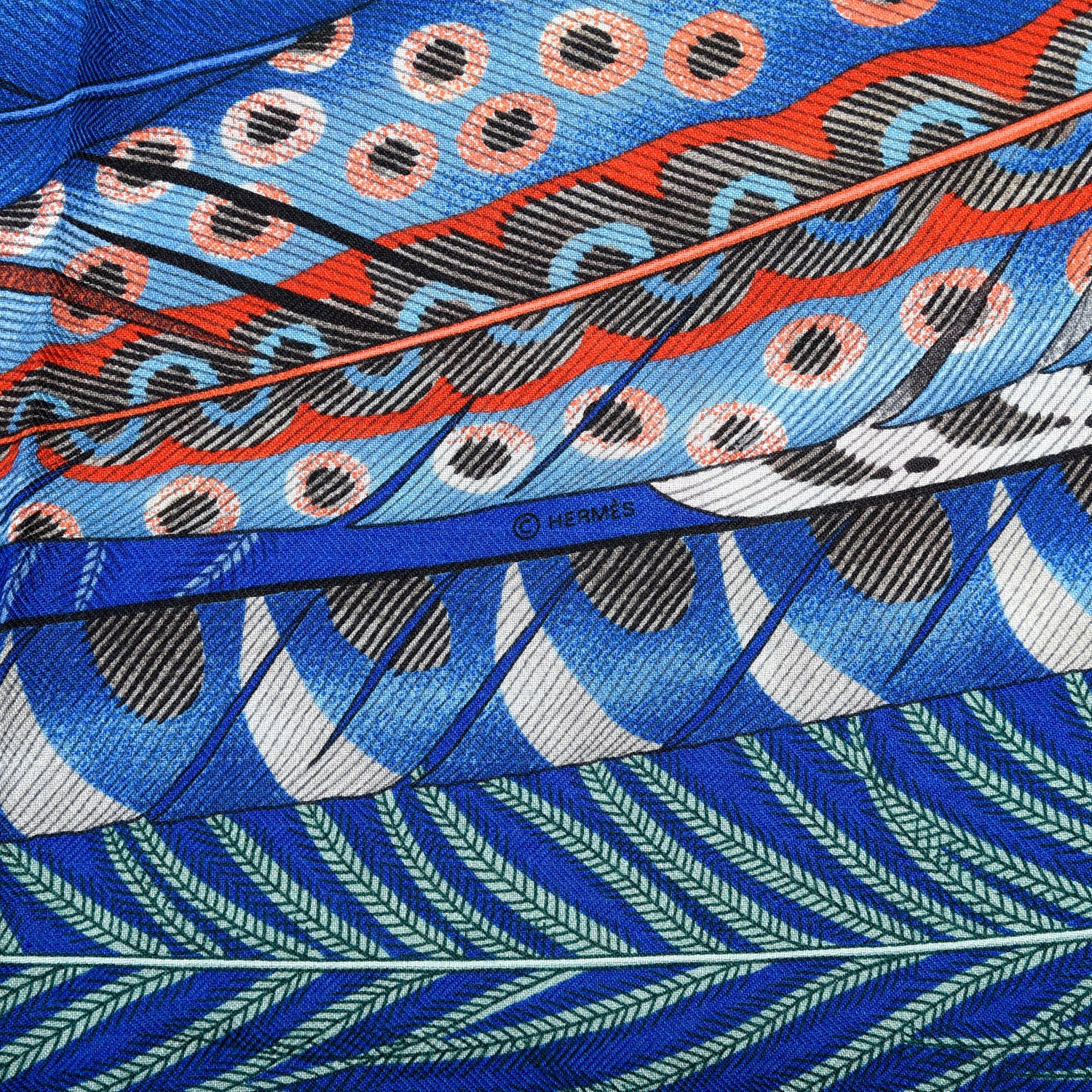 Hermes Cashmere Silk Plumes En Fete Shawl 140 Bleu Roy Jaune Rouge 6 of 6