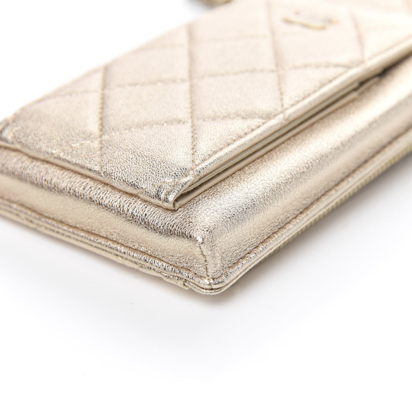 Metallic Lambskin Quilted Zip Phone Case Gold