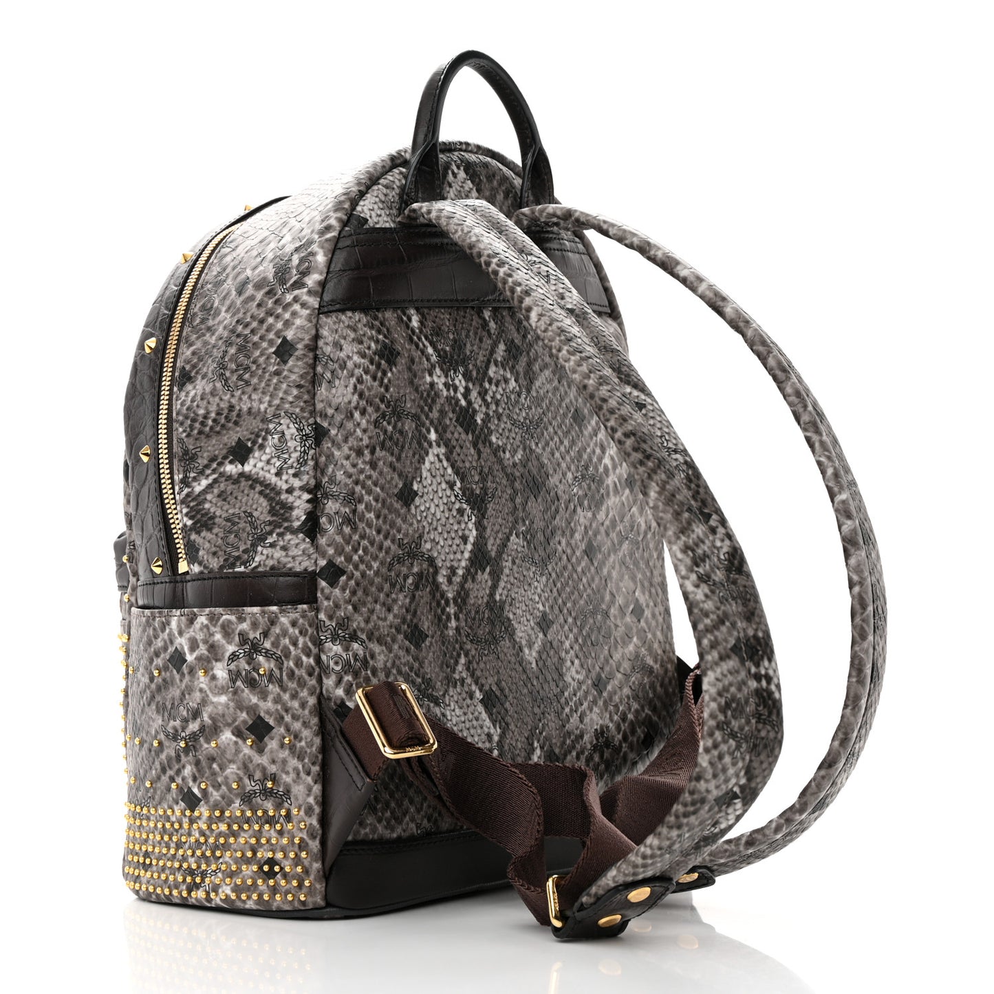 Visetos Snakeskin Printed Studded Small Stark Backpack Light Grey