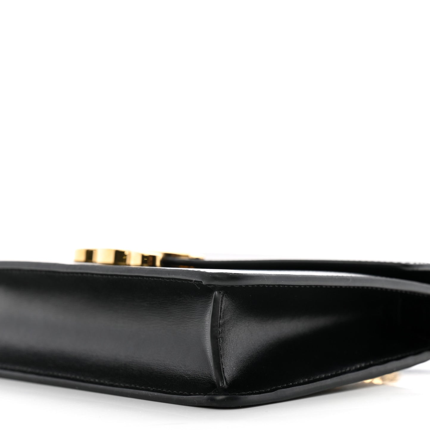 Shiny Calfskin Triomphe Margo Wallet on Chain Black