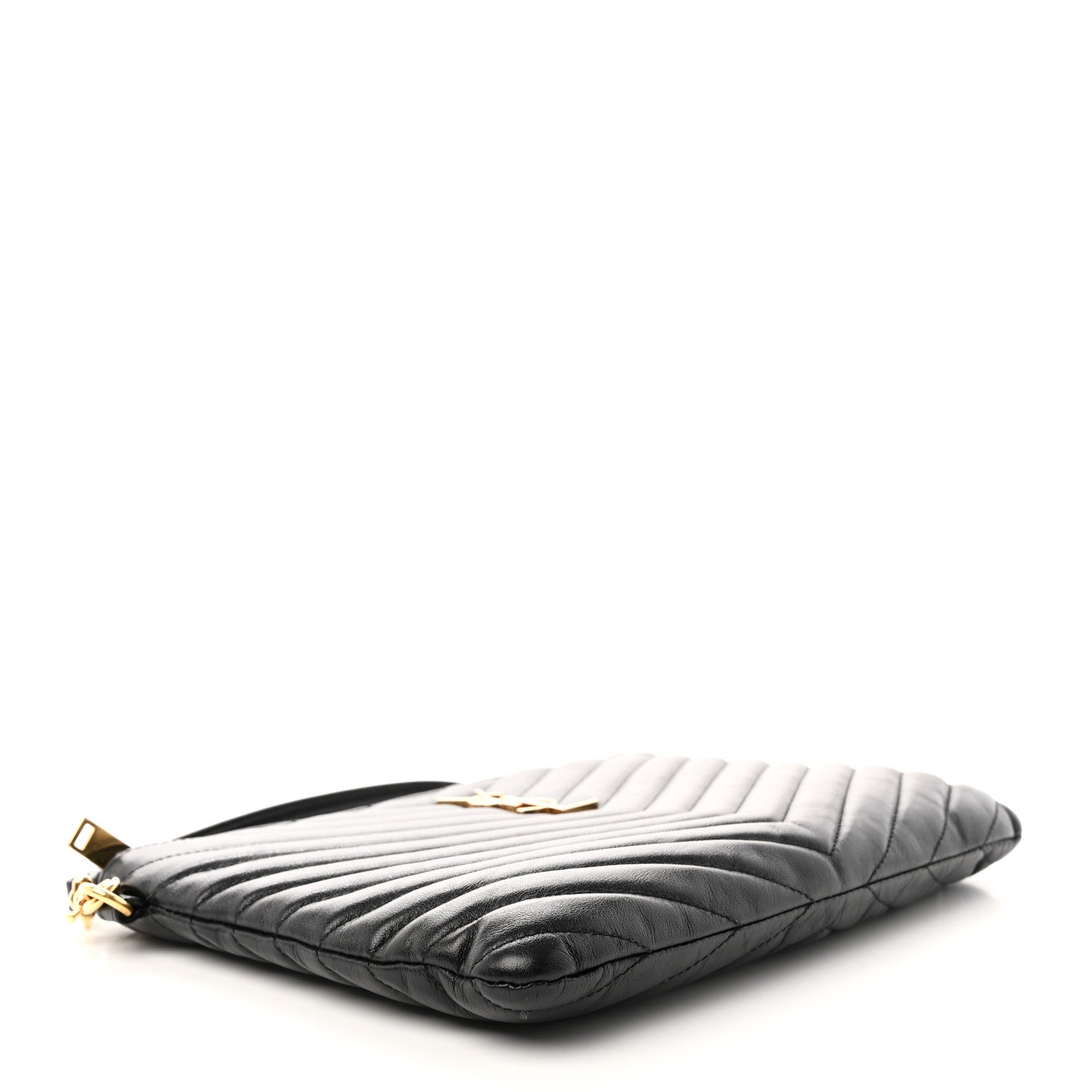 Saint Laurent Calfskin Matelasse Chevron Monogram A5 Wristlet Black 4 of 10