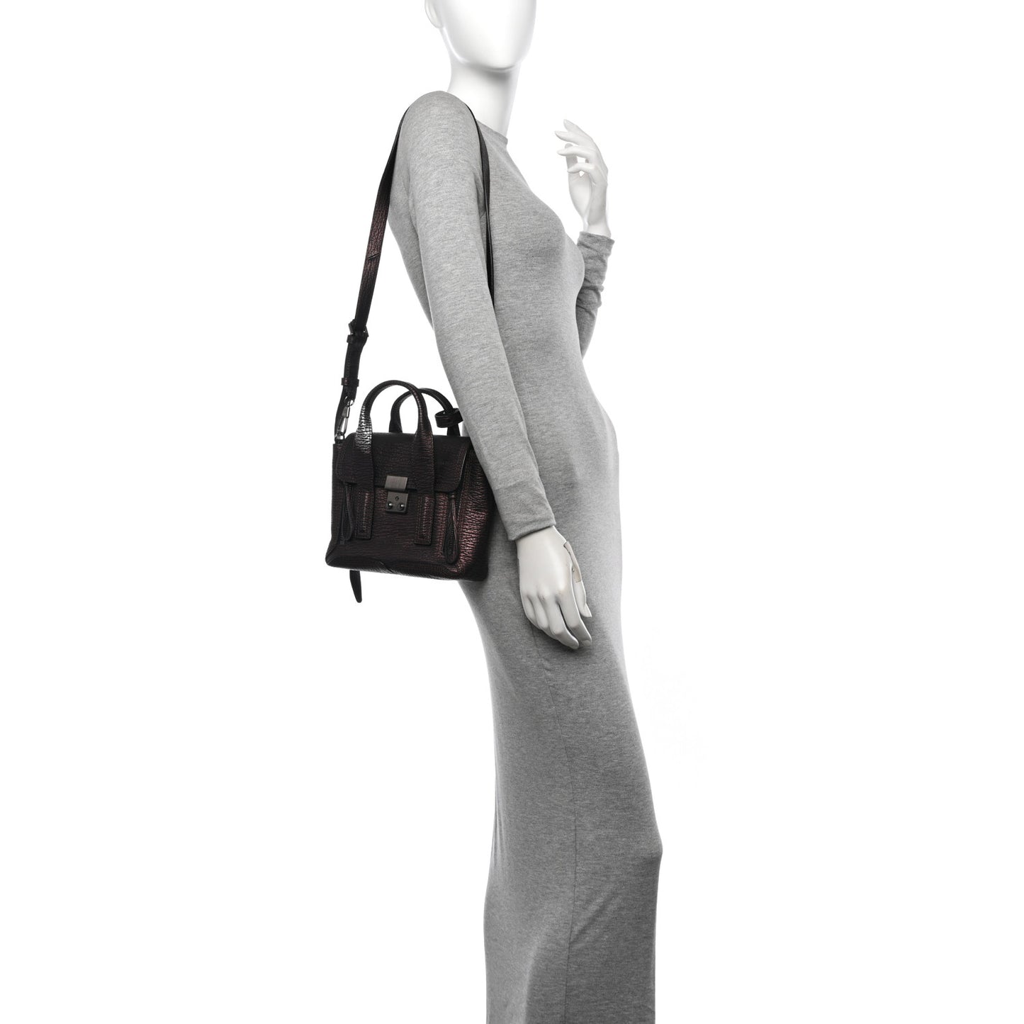 Metallic Textured Calfskin Mini Pashli Satchel Burgundy