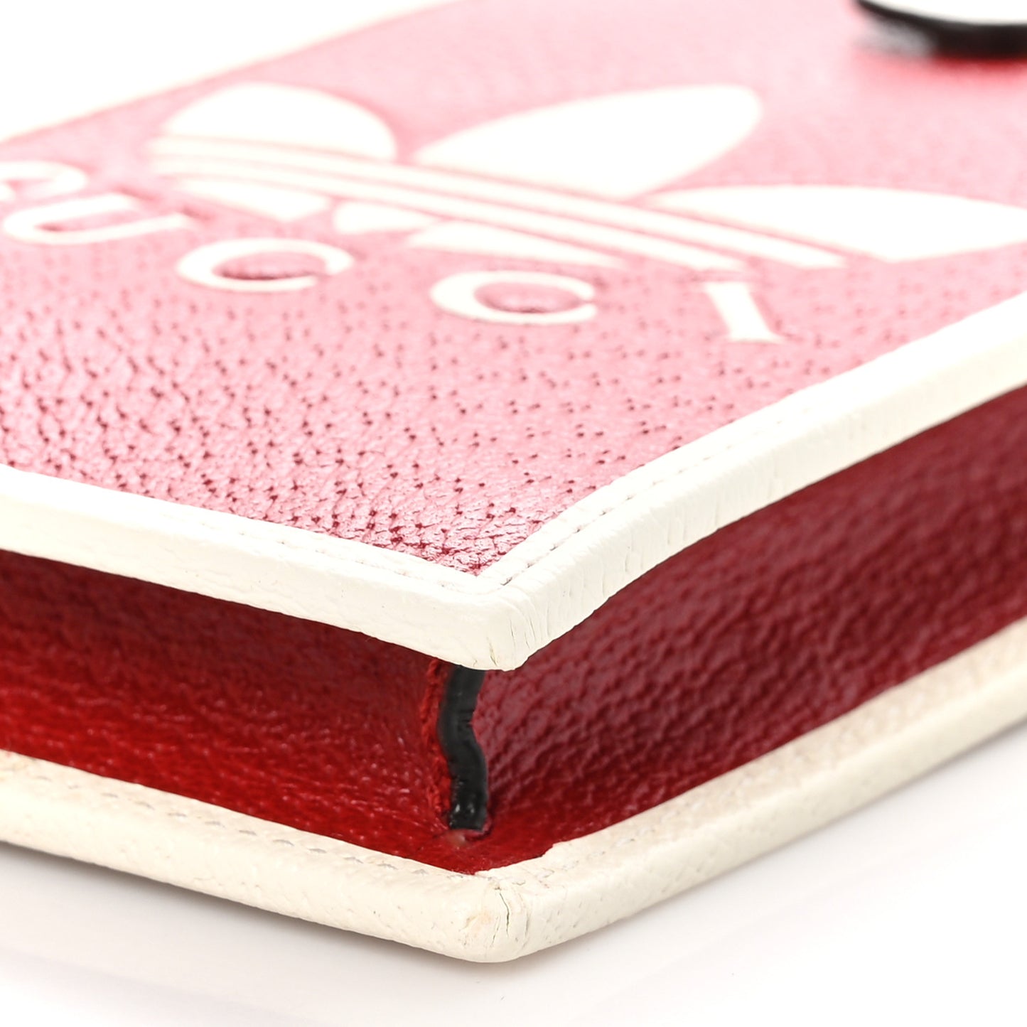X ADIDAS Textured Dollar Calfskin Trefoil Embossed Phone Crossbody Bag Hibiscus Red Off White