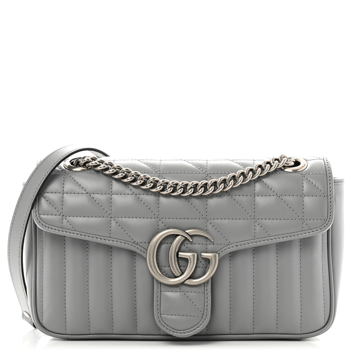 Calfskin Matelasse Aria Small GG Marmont Shoulder Bag Deep Grey