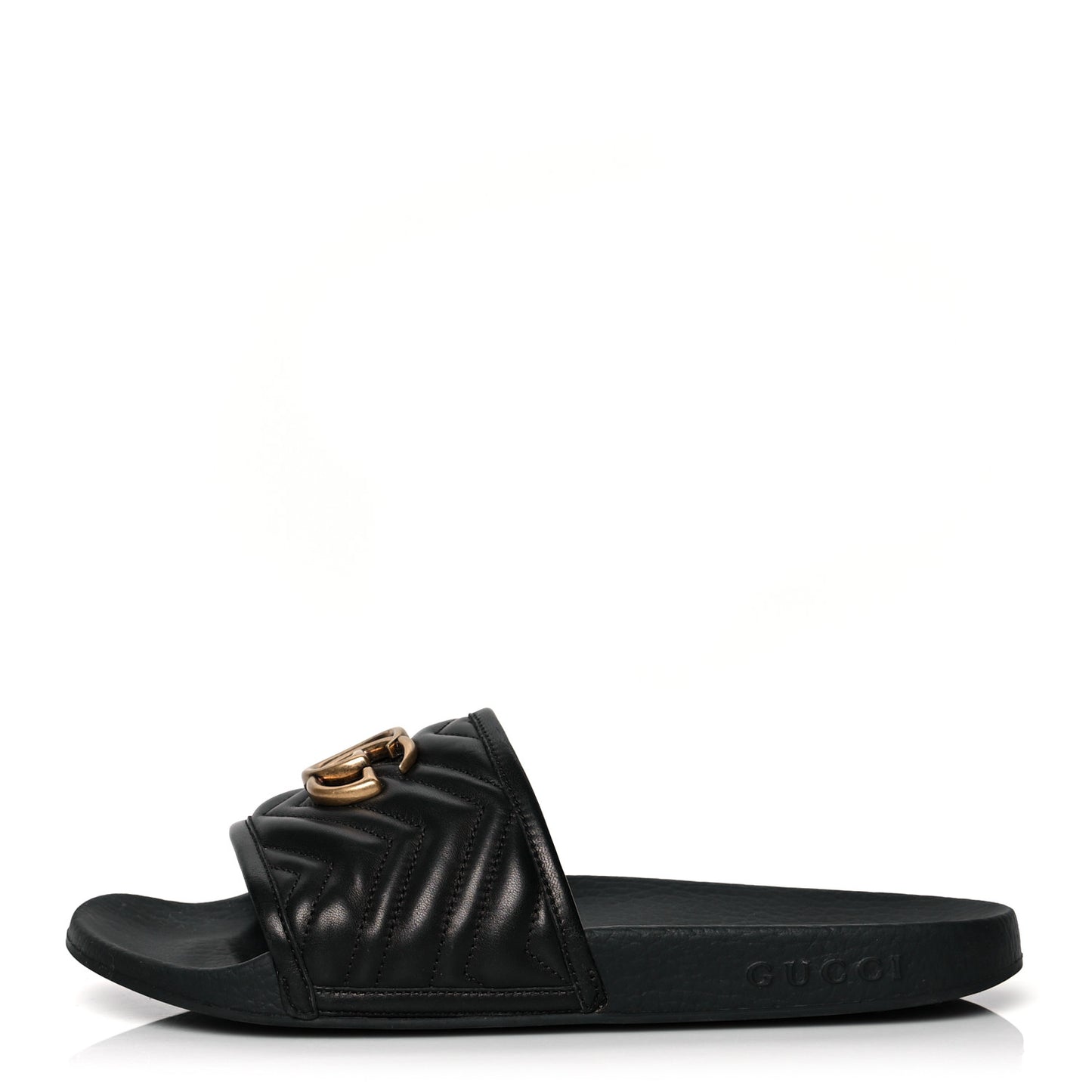 Nappa Matelasse Rubber Mens GG Marmont Slide Sandals 38 Black