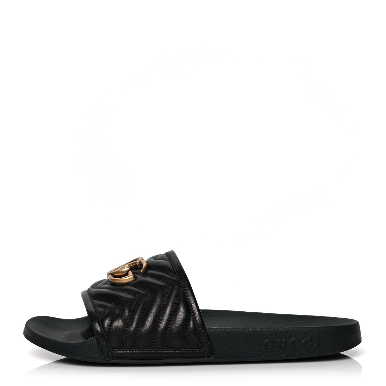 Gucci Nappa Matelasse Rubber Mens GG Marmont Slide Sandals 38 Black 1 of 7