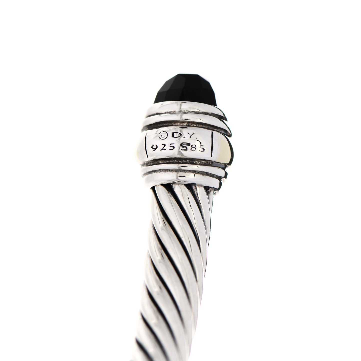 Sterling Silver 14K Yellow Gold Black Onyx 5mm Cable Classics Bracelet