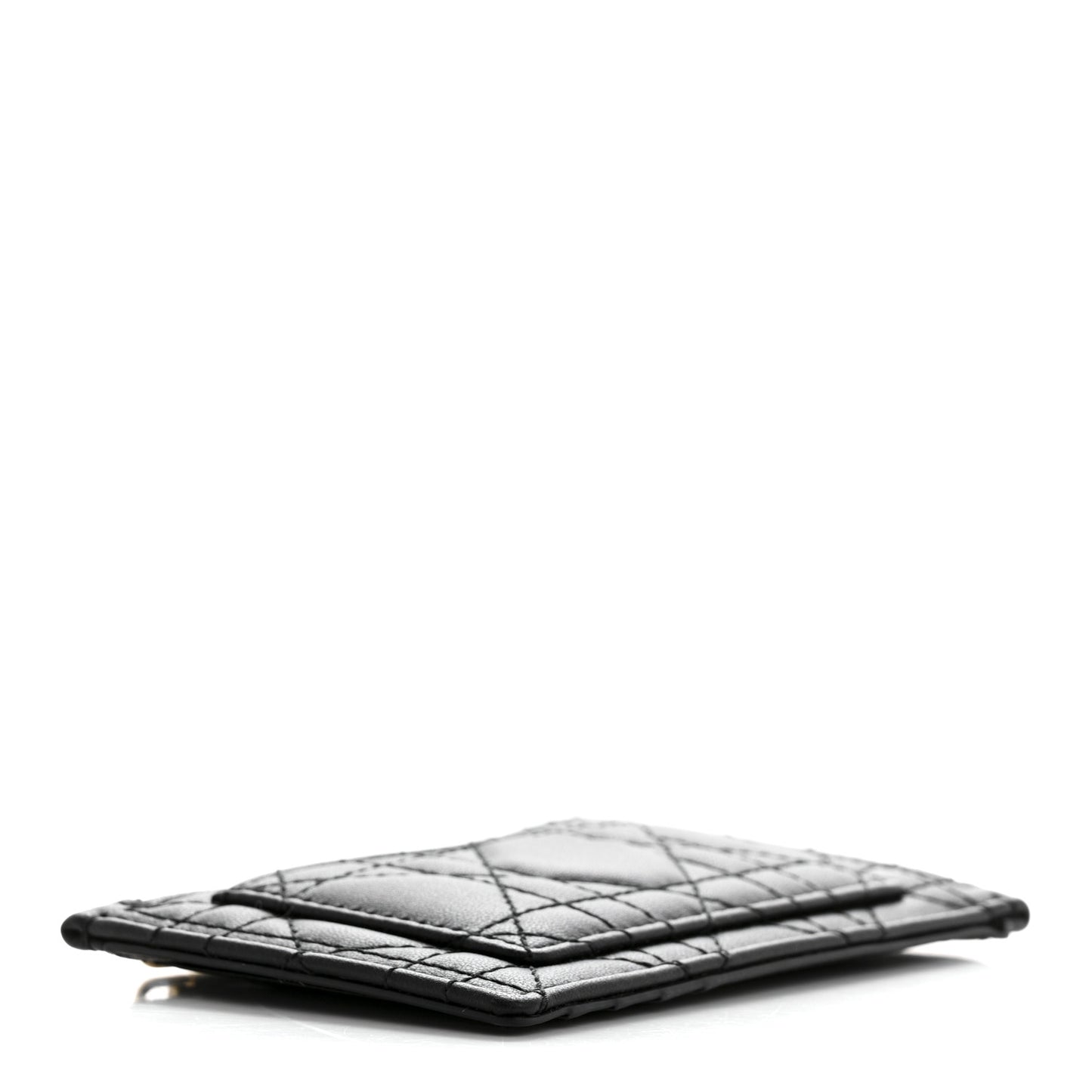 Supple Calfskin Cannage Lady Dior Cosmos Zipped Card Holder Black
